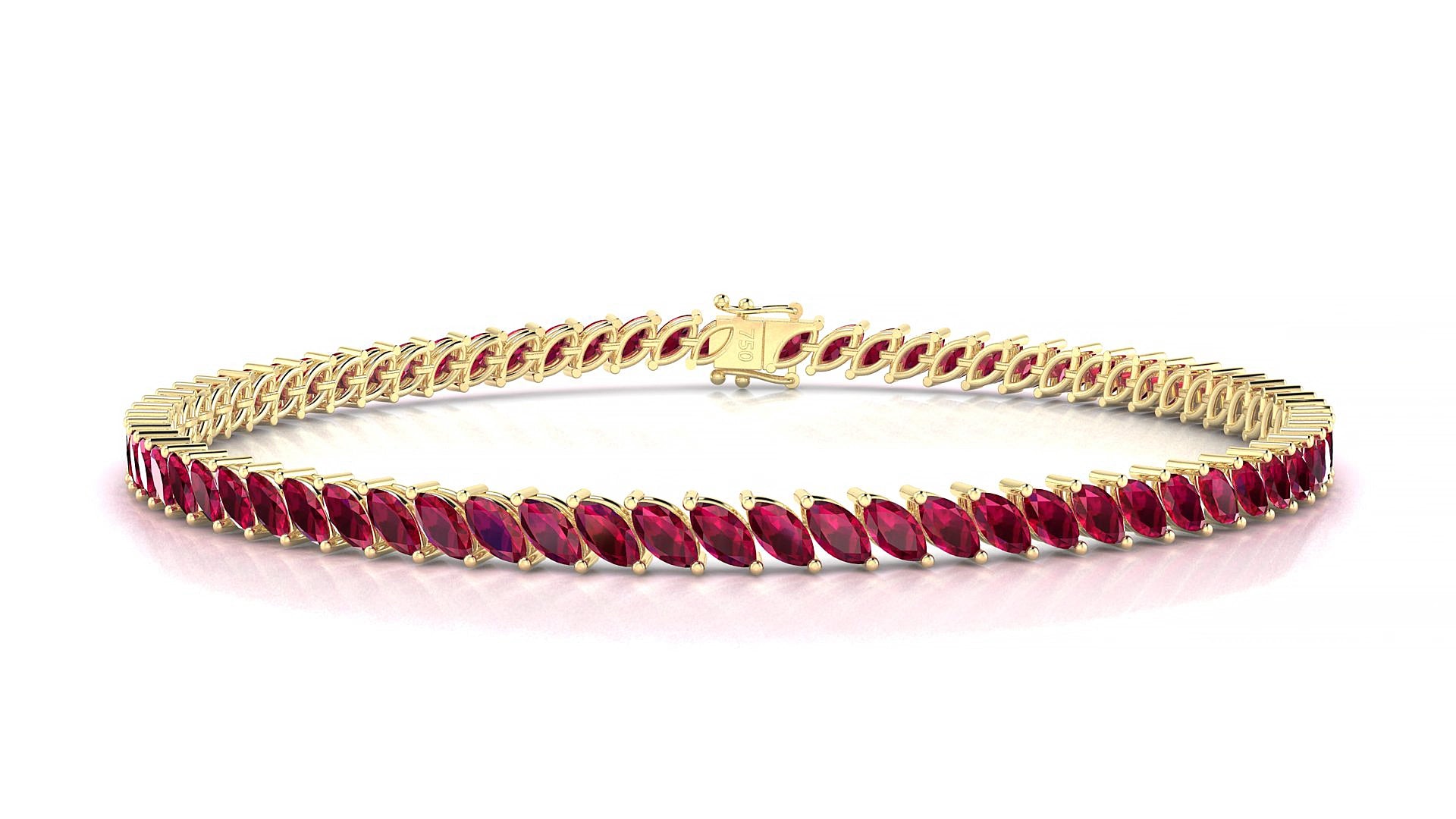 Venezia | 18k Yellow Gold 4 x 2 mm Marquise Natural Ruby 17 cm Tennis Bracelet