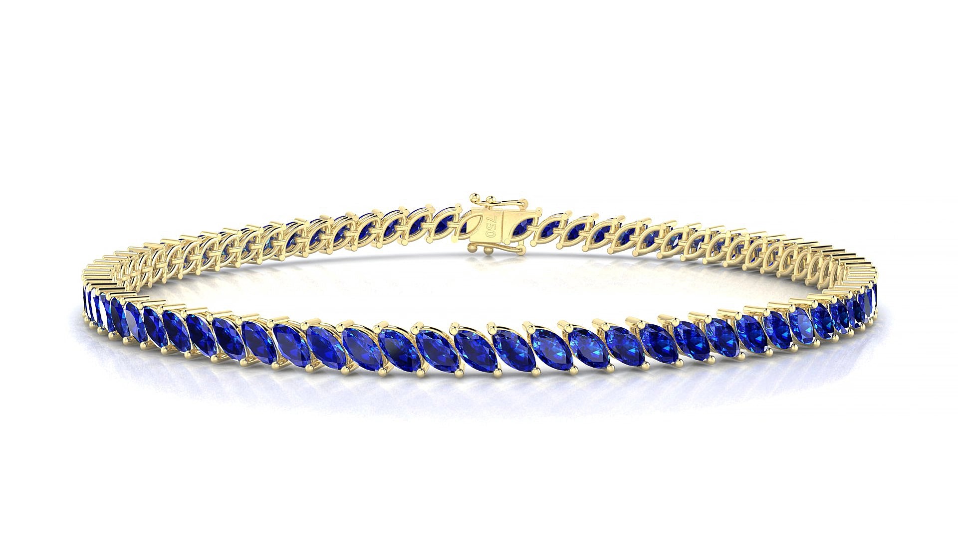 Venezia | 18k Yellow Gold 4 x 2 mm Marquise Natural Sapphire 17 cm Tennis Bracelet