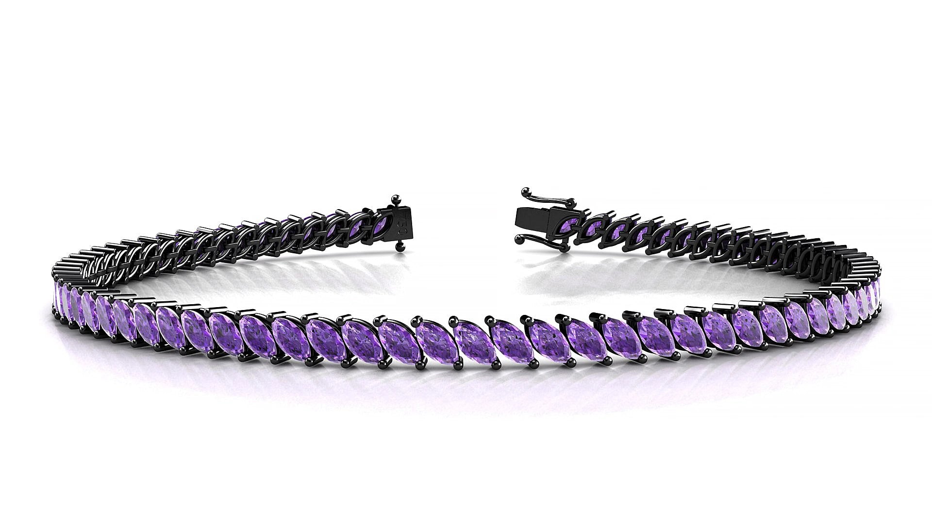 Venezia | 18k Black Gold 4 x 2 mm Marquise Natural Amethyst 16 cm Tennis Bracelet
