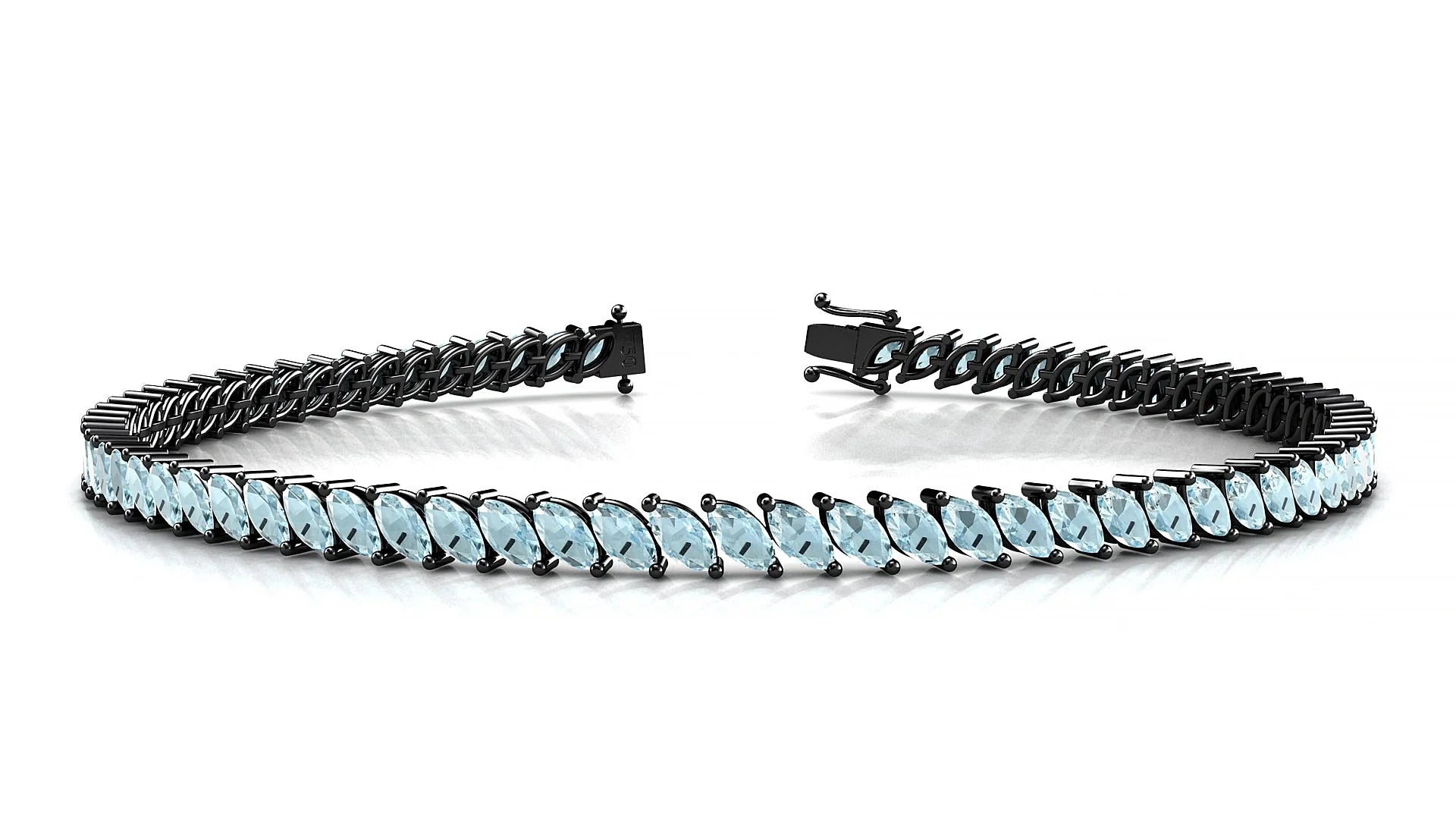 Venezia | 18k Black Gold 4 x 2 mm Marquise Natural Aquamarine Tennis Bracelet