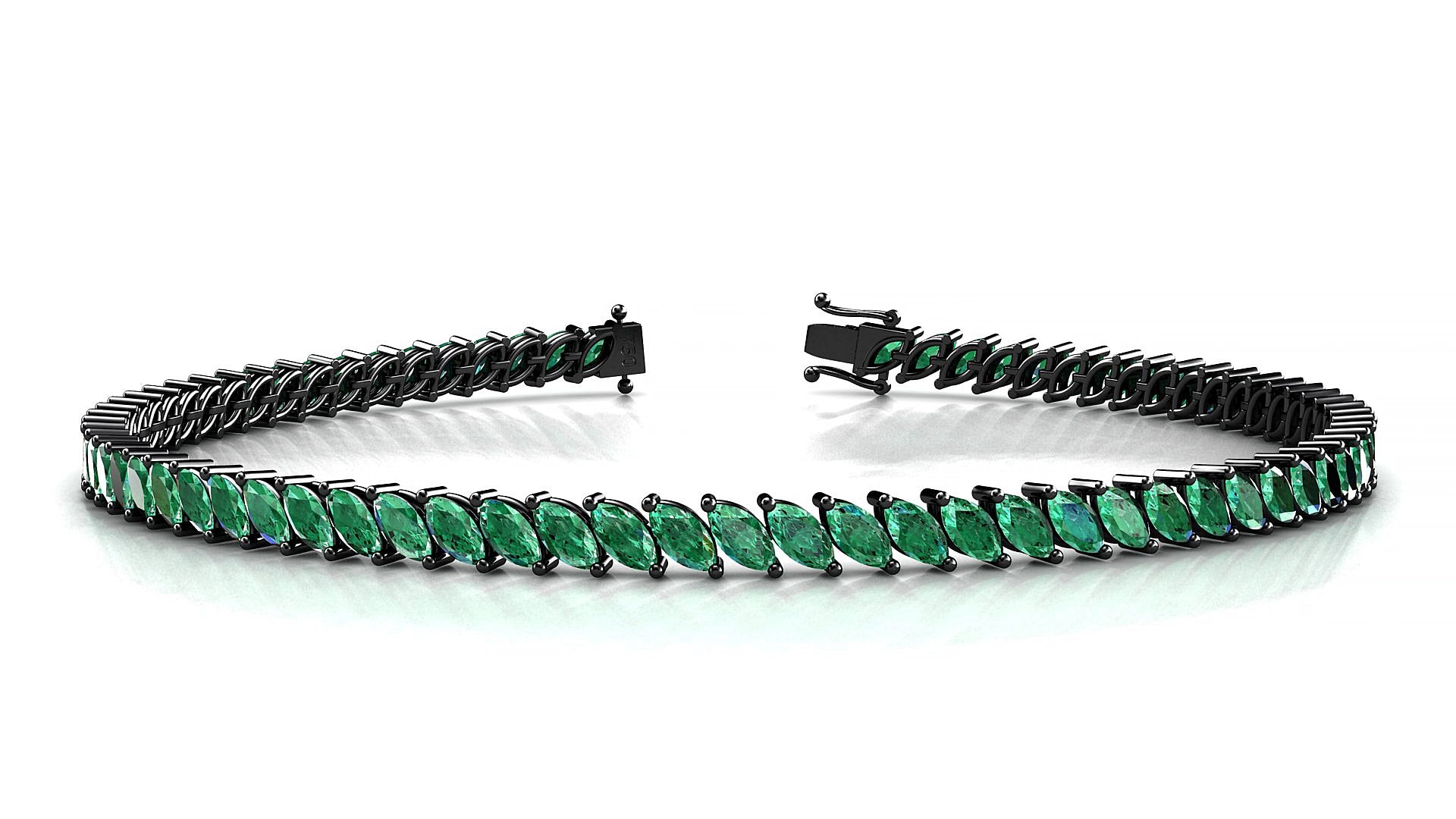 Venezia | 18k Black Gold 4 x 2 mm Marquise Natural Emerald 15 cm Tennis Bracelet