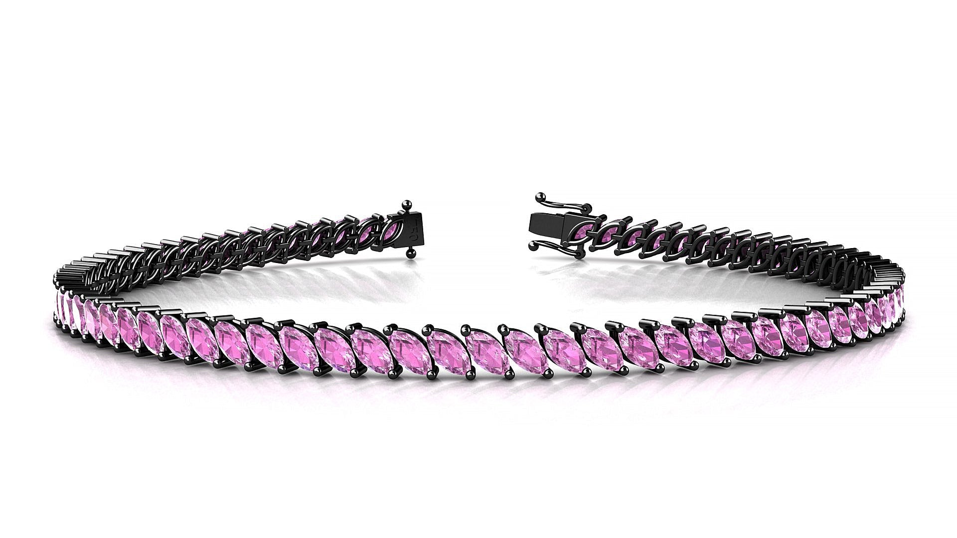 Venezia | 18k Black Gold 4 x 2 mm Marquise Natural Pink Sapphire Tennis Bracelet