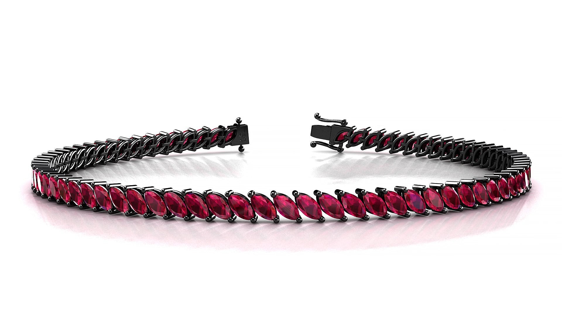 Venezia | 18k Black Gold 4 x 2 mm Marquise Natural Ruby 15 cm Tennis Bracelet