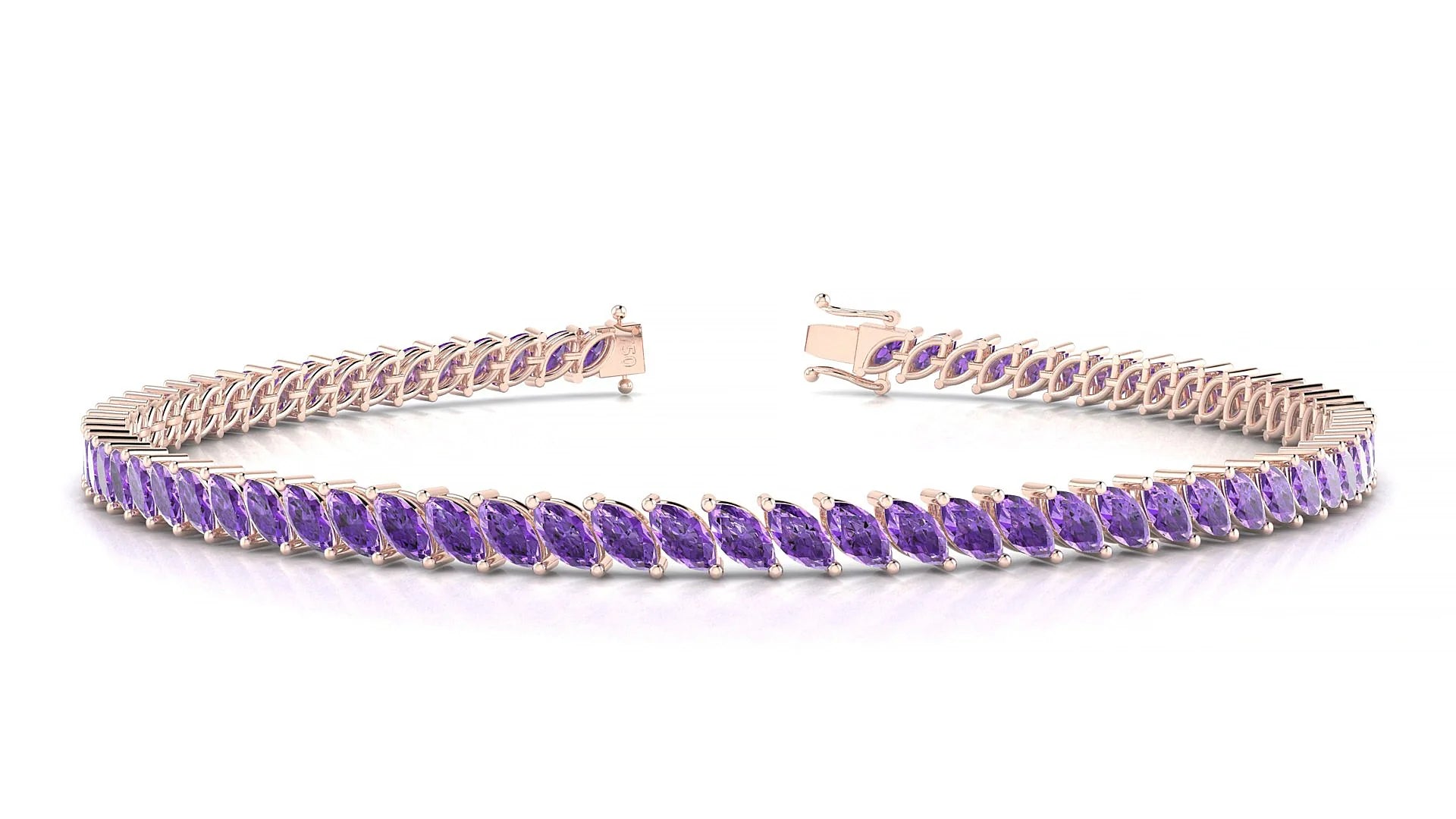 Venezia | 18k Rose Gold 4 x 2 mm Marquise Natural Amethyst Tennis Bracelet