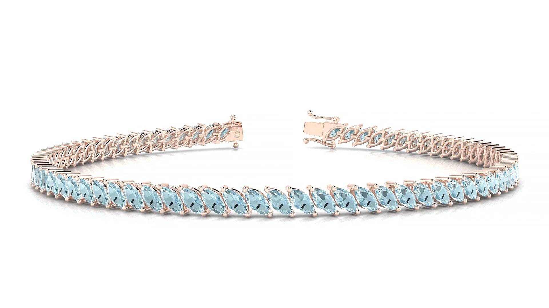 Venezia | 18k Rose Gold 4 x 2 mm Marquise Natural Aquamarine Tennis Bracelet