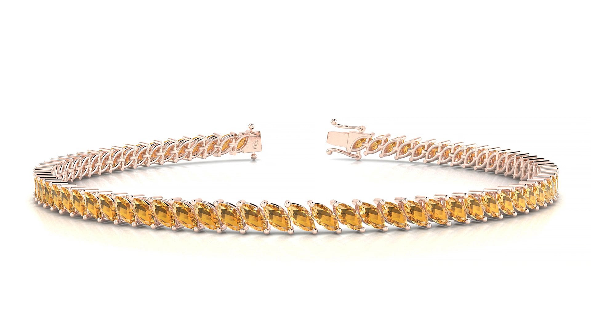 Venezia | 18k Rose Gold 4 x 2 mm Marquise Natural Citrine 19 cm Tennis Bracelet