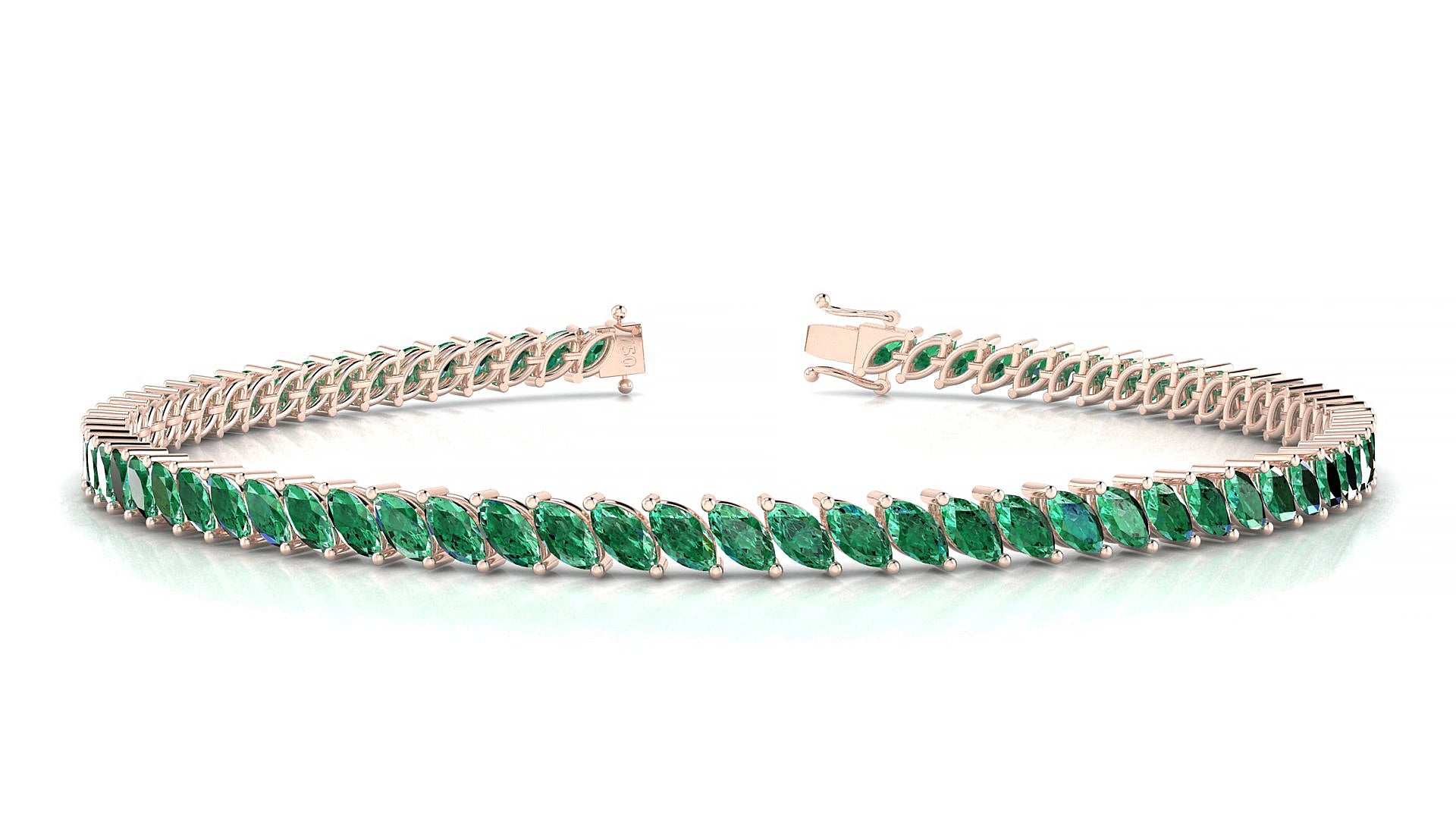 Venezia | 18k Rose Gold 4 x 2 mm Marquise Natural Emerald 15 cm Tennis Bracelet