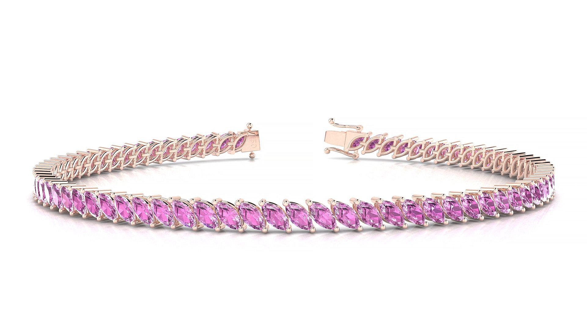 Venezia | 18k Rose Gold 4 x 2 mm Marquise Natural Pink Sapphire Tennis Bracelet