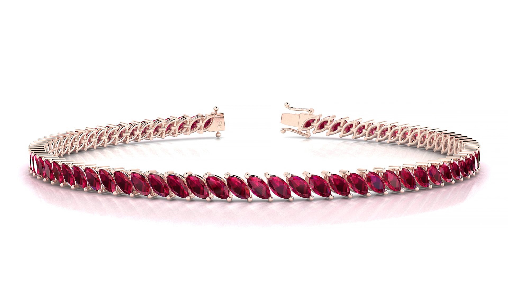 Venezia | 18k Rose Gold 4 x 2 mm Marquise Natural Ruby 15 cm Tennis Bracelet