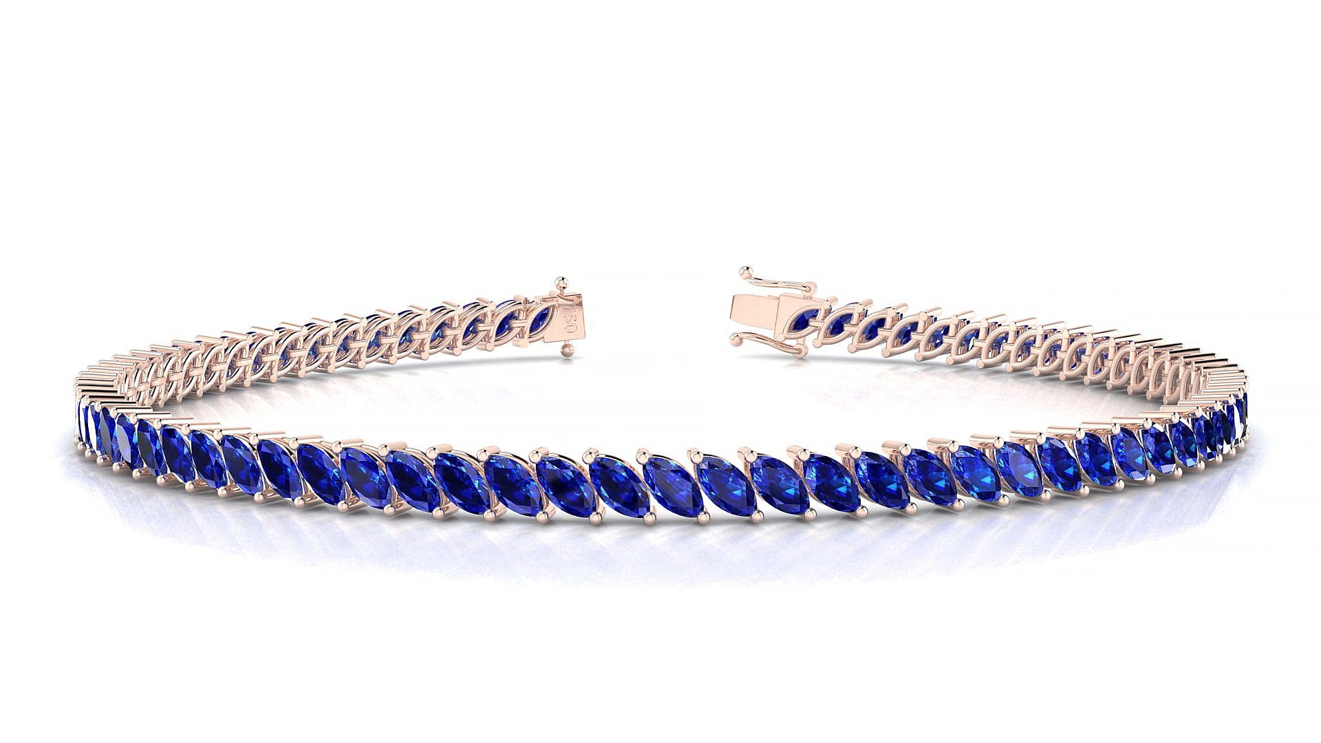 Venezia | 18k Rose Gold 4 x 2 mm Marquise Natural Sapphire 18 cm Tennis Bracelet