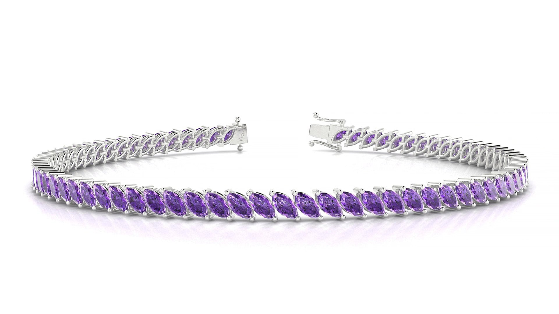 Venezia | 18k White Gold 4 x 2 mm Marquise Natural Amethyst 15 cm Tennis Bracelet