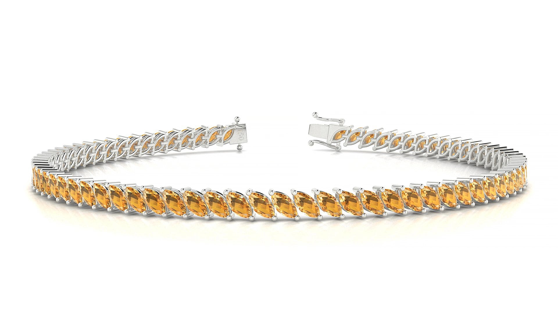 Venezia | 18k White Gold 4 x 2 mm Marquise Natural Citrine 15 cm Tennis Bracelet
