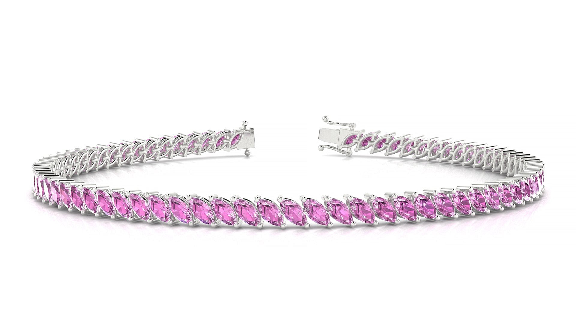 Venezia | 18k White Gold 4 x 2 mm Marquise Natural Pink Sapphire Tennis Bracelet