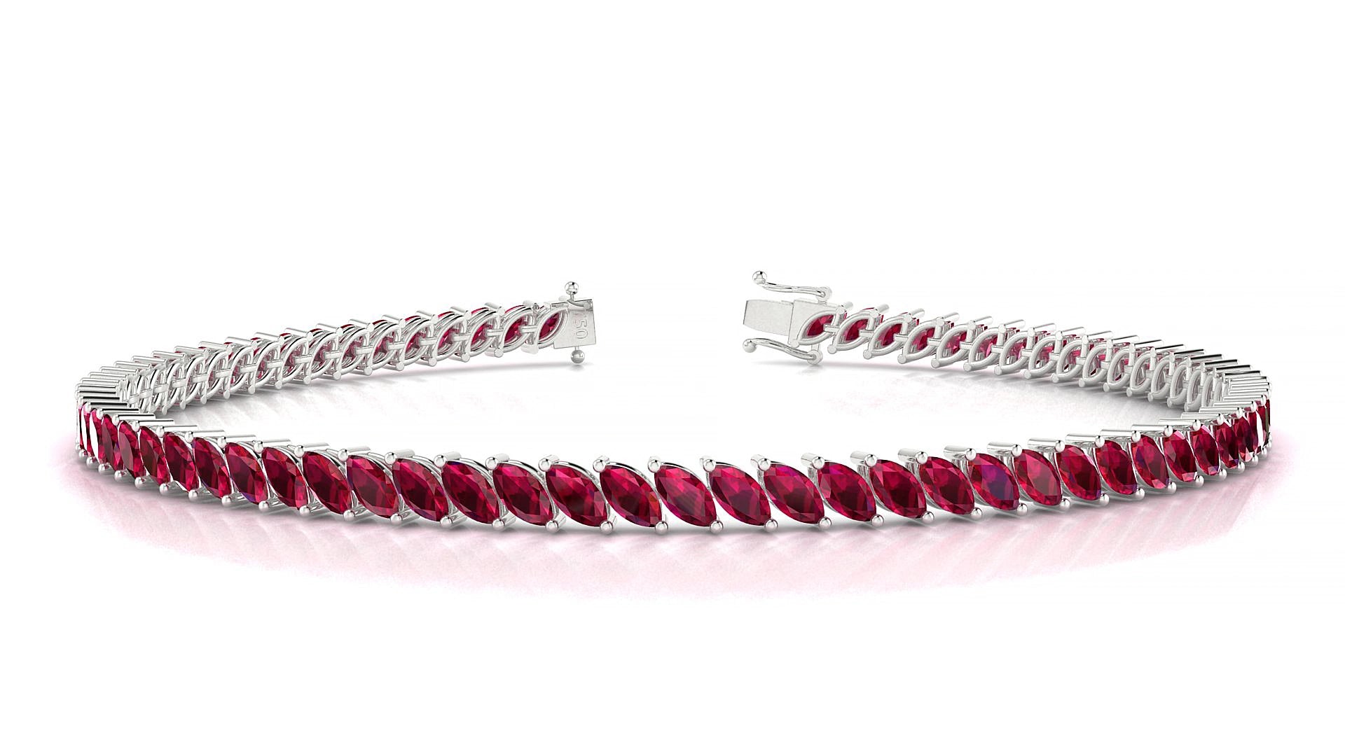 Venezia | 18k White Gold 4 x 2 mm Marquise Natural Ruby 15 cm Tennis Bracelet