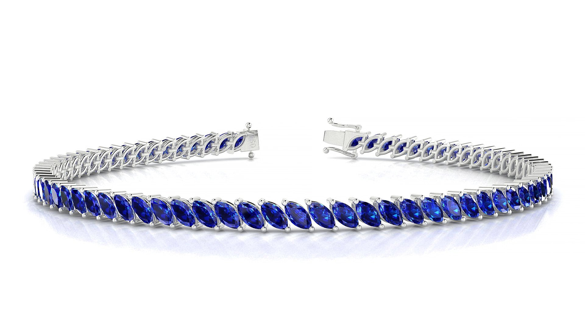 Venezia | 18k White Gold 4 x 2 mm Marquise Natural Sapphire 20 cm Tennis Bracelet
