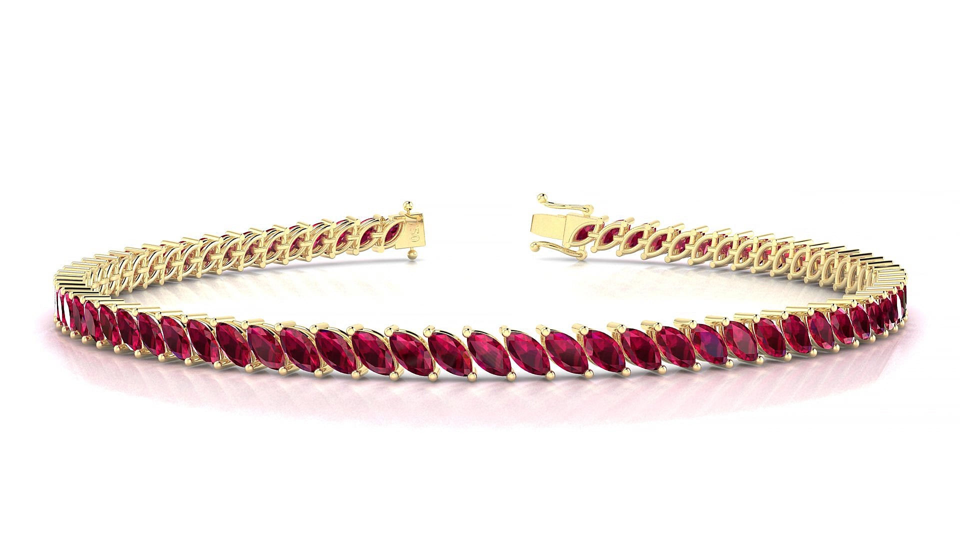 Venezia | 18k Yellow Gold 4 x 2 mm Marquise Natural Ruby 15 cm Tennis Bracelet