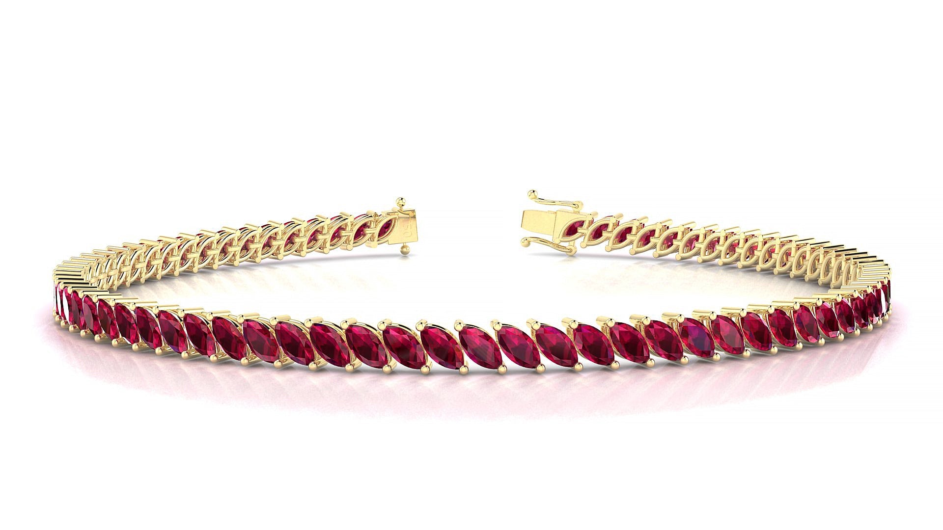 Venezia | 18k Yellow Gold 4 x 2 mm Marquise Natural Ruby Tennis Bracelet