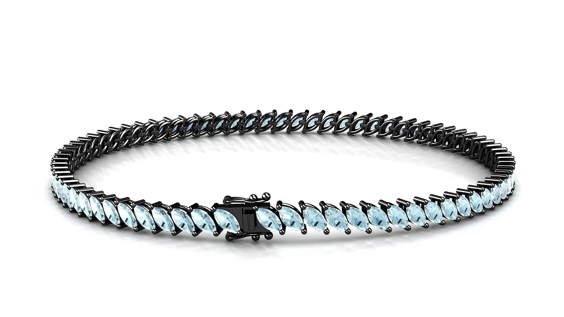 Venezia | 18k Black Gold 4 x 2 mm Marquise Natural Aquamarine Tennis Bracelet