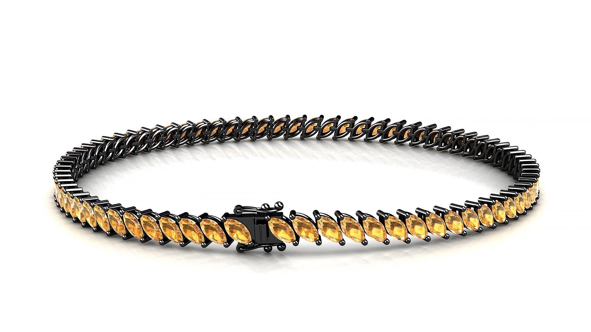 Venezia | 18k Black Gold 4 x 2 mm Marquise Natural Citrine 18 cm Tennis Bracelet