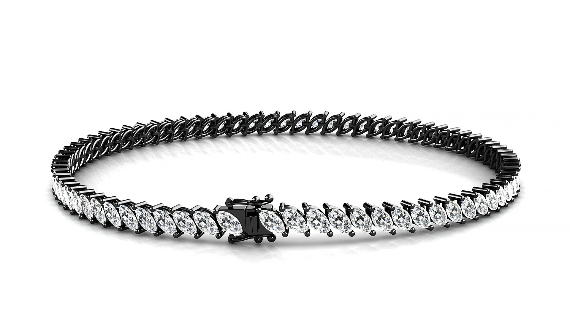Venezia | 18k Black Gold 4 x 2 mm Marquise Natural Diamond 15 cm Tennis Bracelet