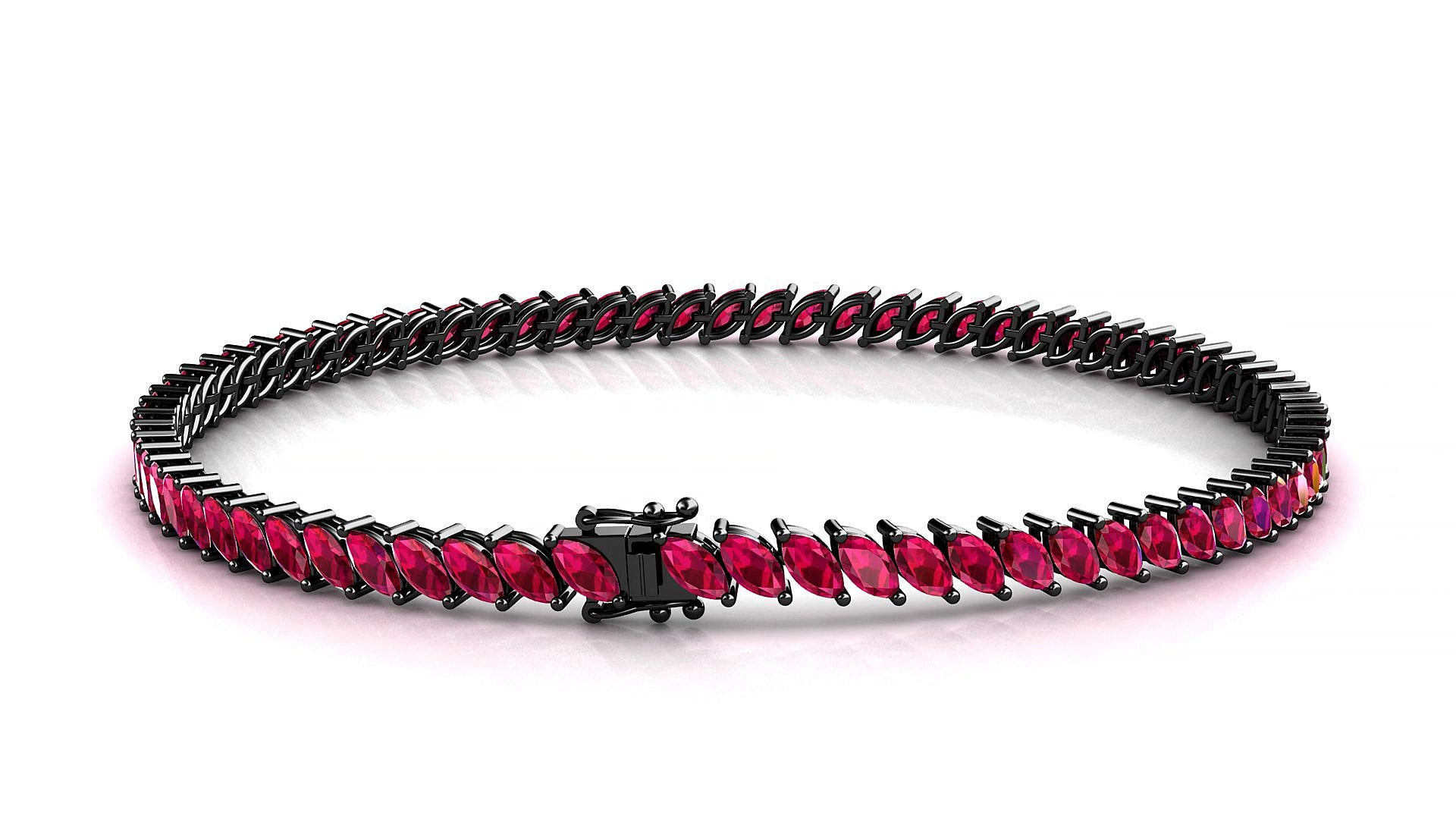 Venezia | 18k Black Gold 4 x 2 mm Marquise Natural Ruby 19 cm Tennis Bracelet