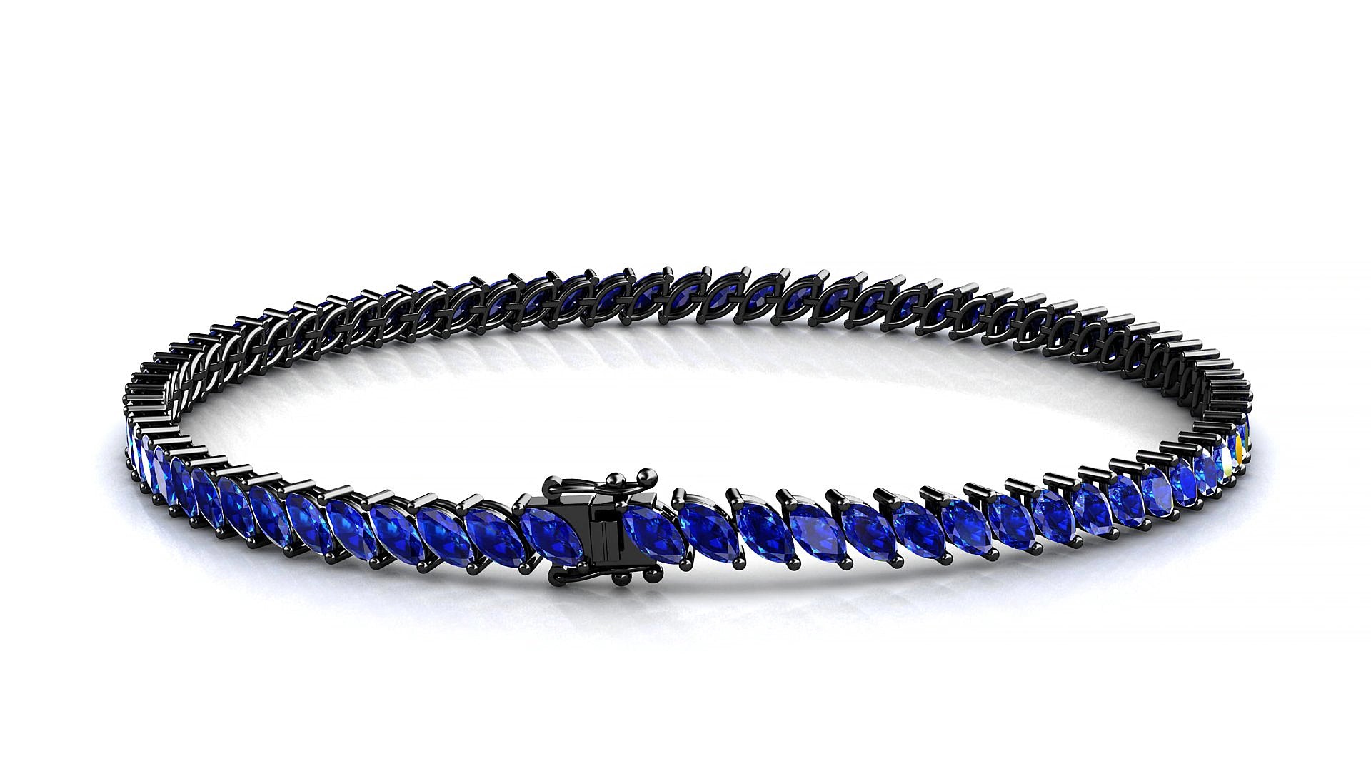 Venezia | 18k Black Gold 4 x 2 mm Marquise Natural Sapphire 18 cm Tennis Bracelet