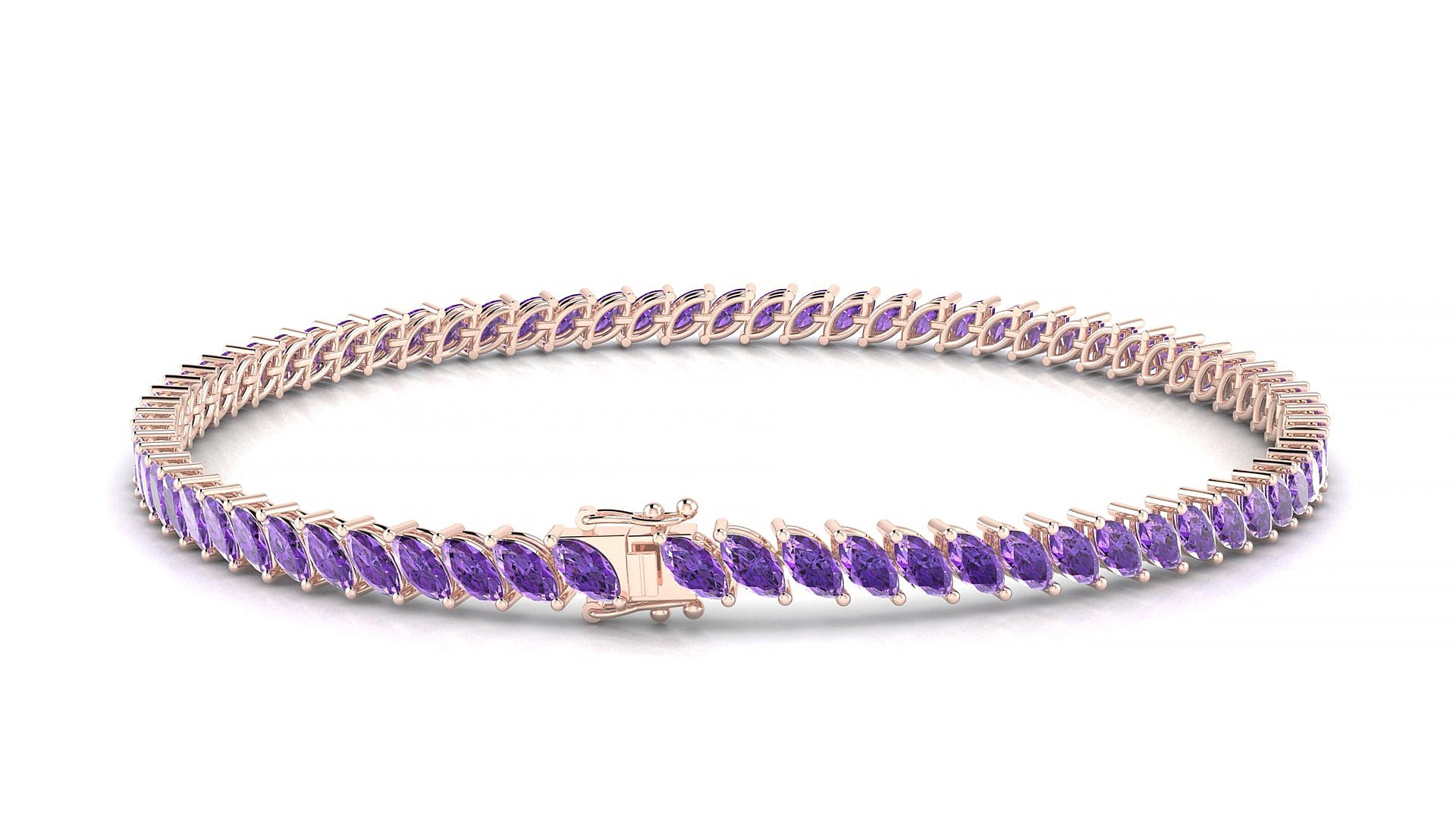 Venezia | 18k Rose Gold 4 x 2 mm Marquise Natural Amethyst 15 cm Tennis Bracelet