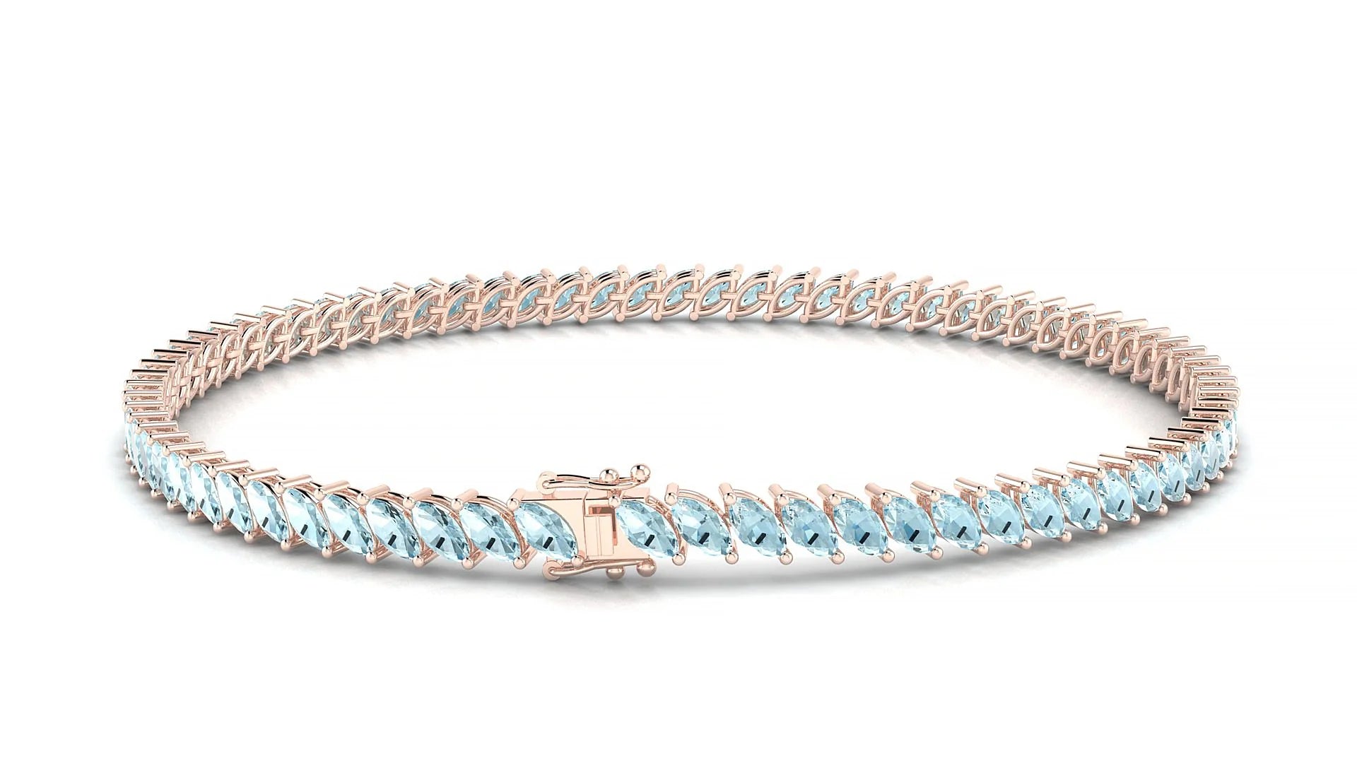 Venezia | 18k Rose Gold 4 x 2 mm Marquise Natural Aquamarine Tennis Bracelet