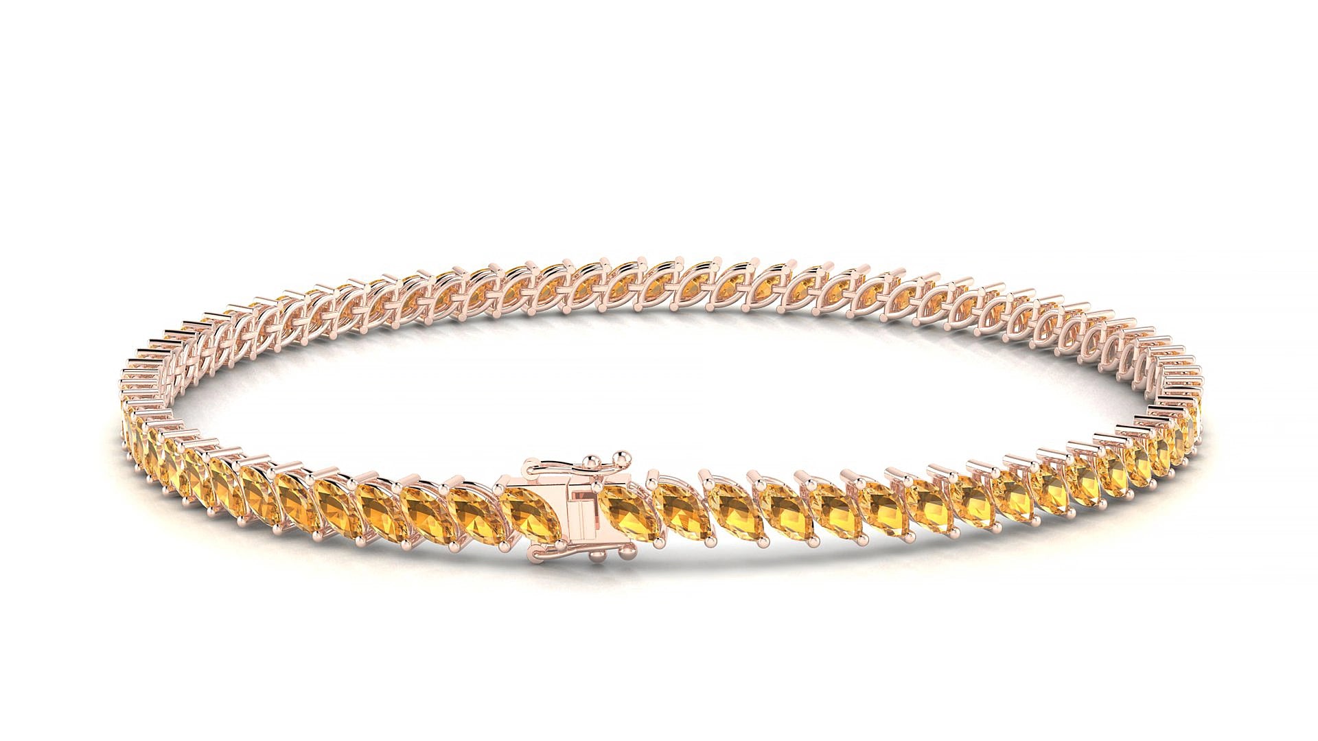 Venezia | 18k Rose Gold 4 x 2 mm Marquise Natural Citrine 15 cm Tennis Bracelet