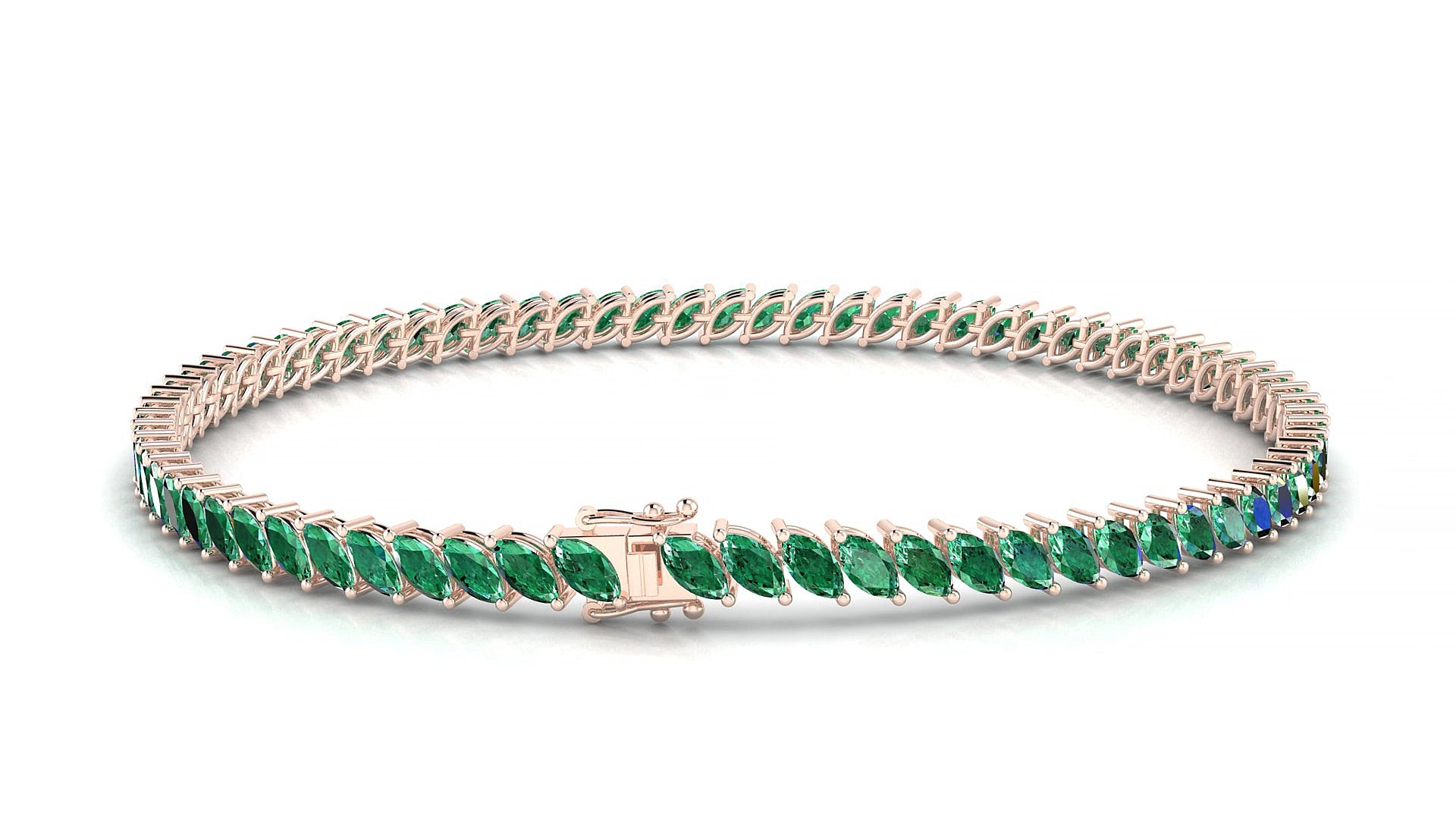 Venezia | 18k Rose Gold 4 x 2 mm Marquise Natural Emerald 15 cm Tennis Bracelet