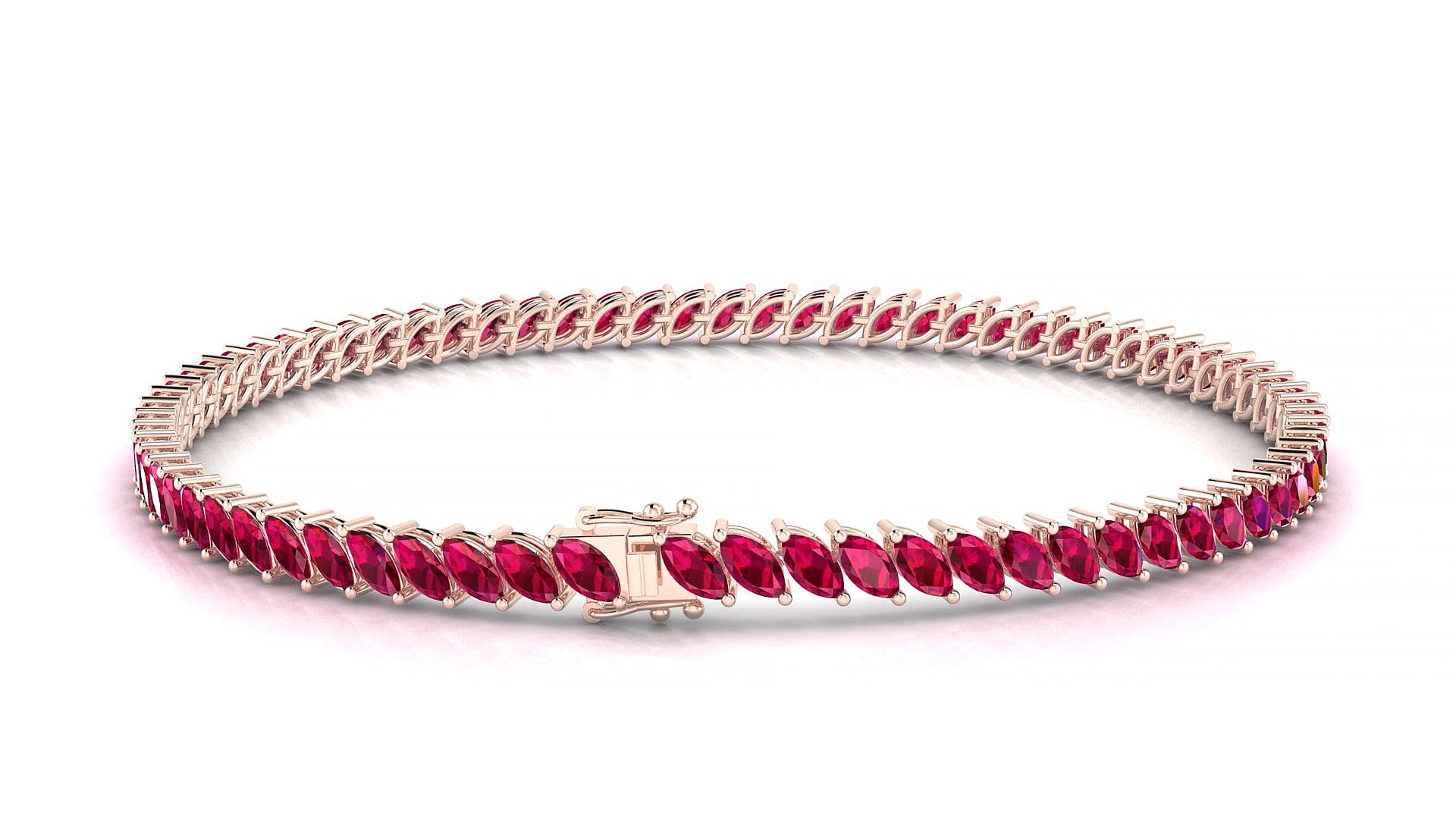 Venezia | 18k Rose Gold 4 x 2 mm Marquise Natural Ruby 15 cm Tennis Bracelet