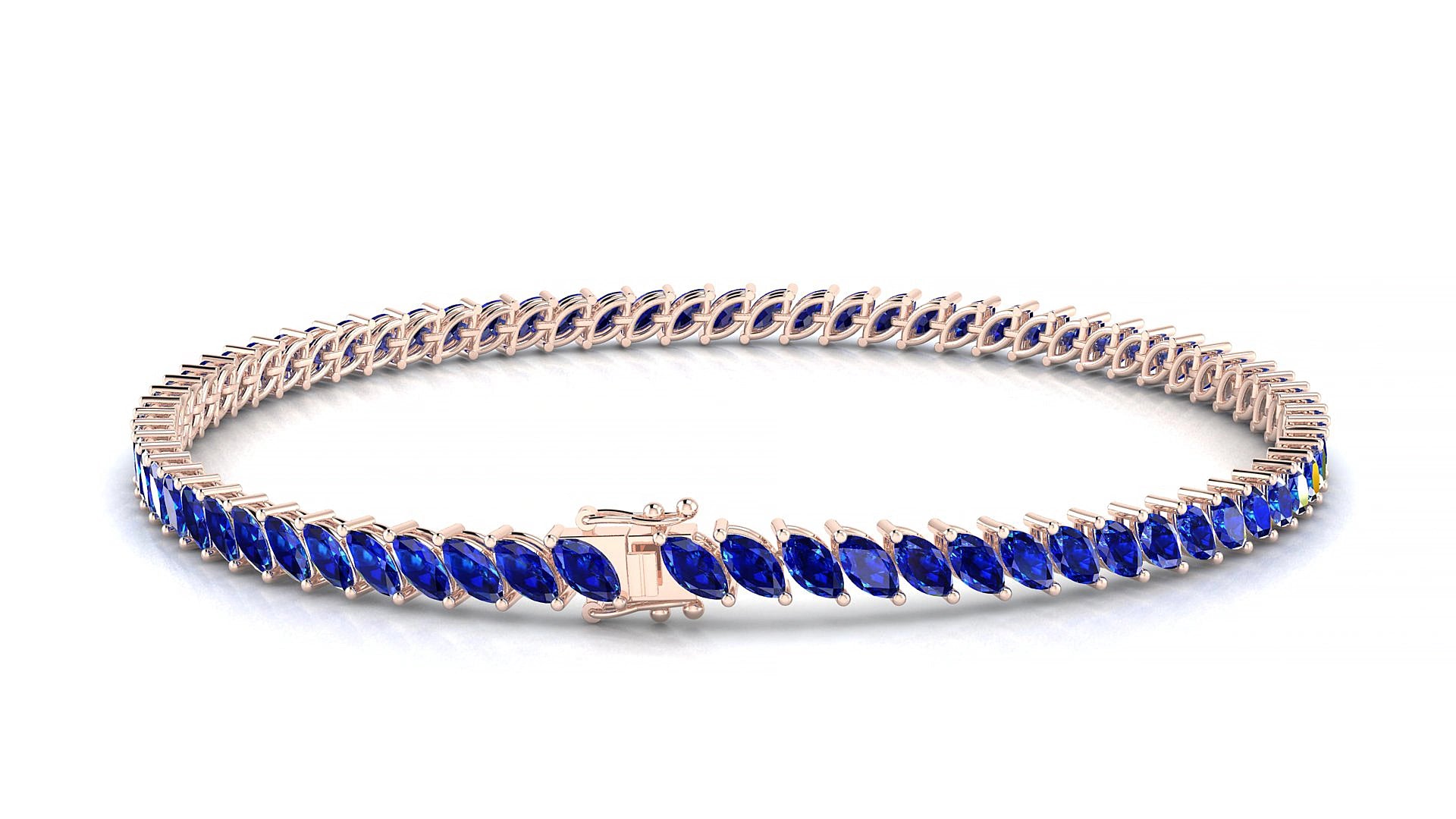 Venezia | 18k Rose Gold 4 x 2 mm Marquise Natural Sapphire 17 cm Tennis Bracelet