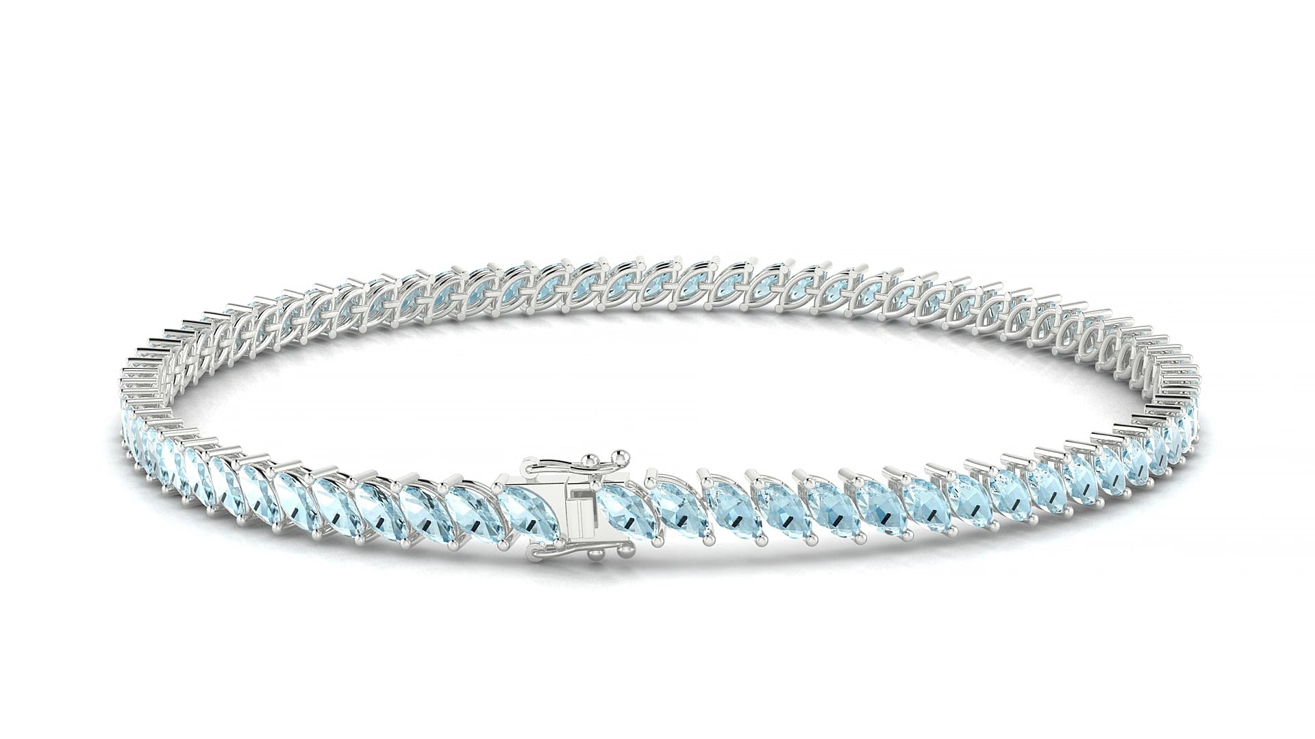 Venezia | 18k White Gold 4 x 2 mm Marquise Natural Aquamarine 15 cm Tennis Bracelet
