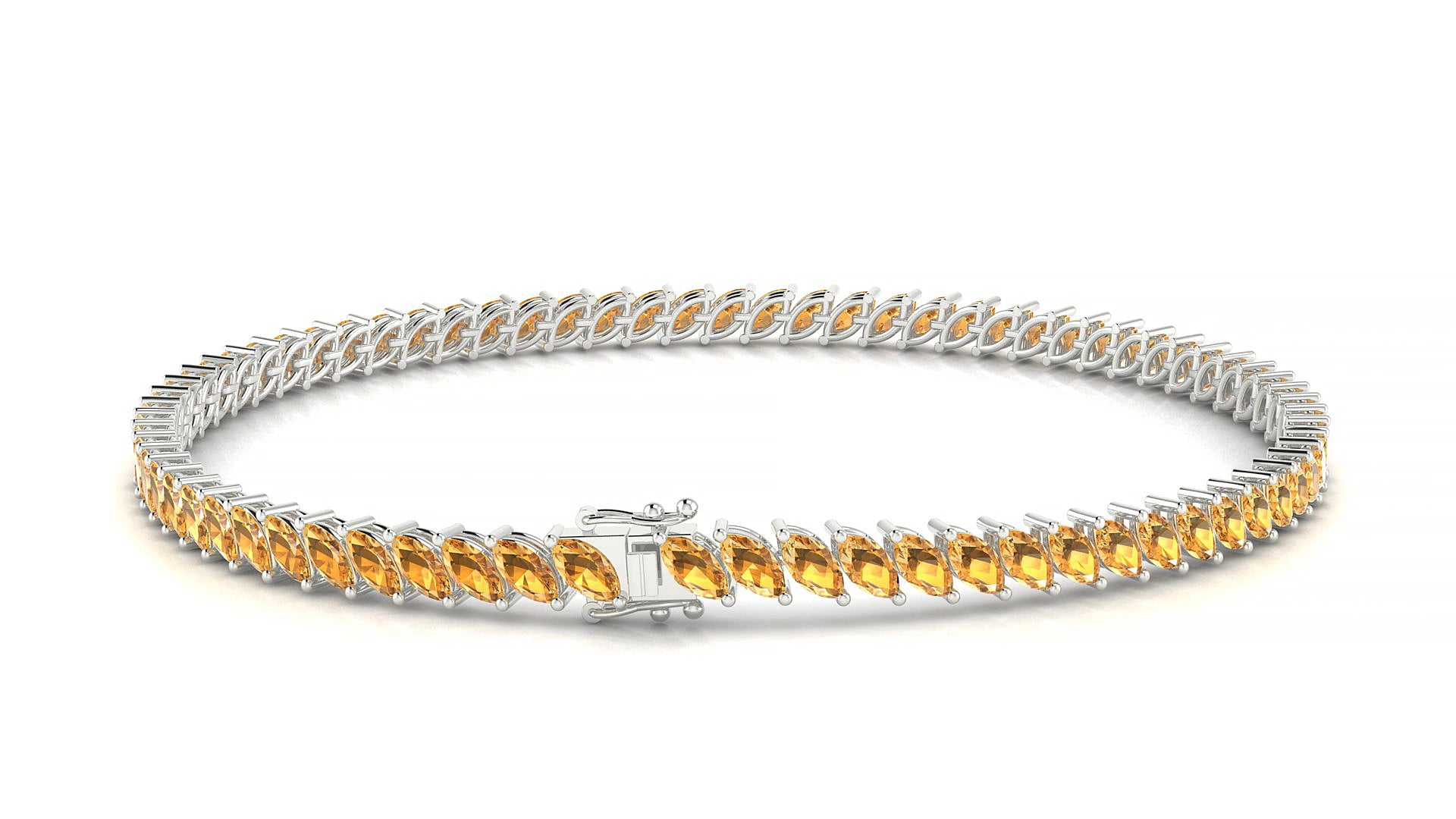 Venezia | 18k White Gold 4 x 2 mm Marquise Natural Citrine 16 cm Tennis Bracelet