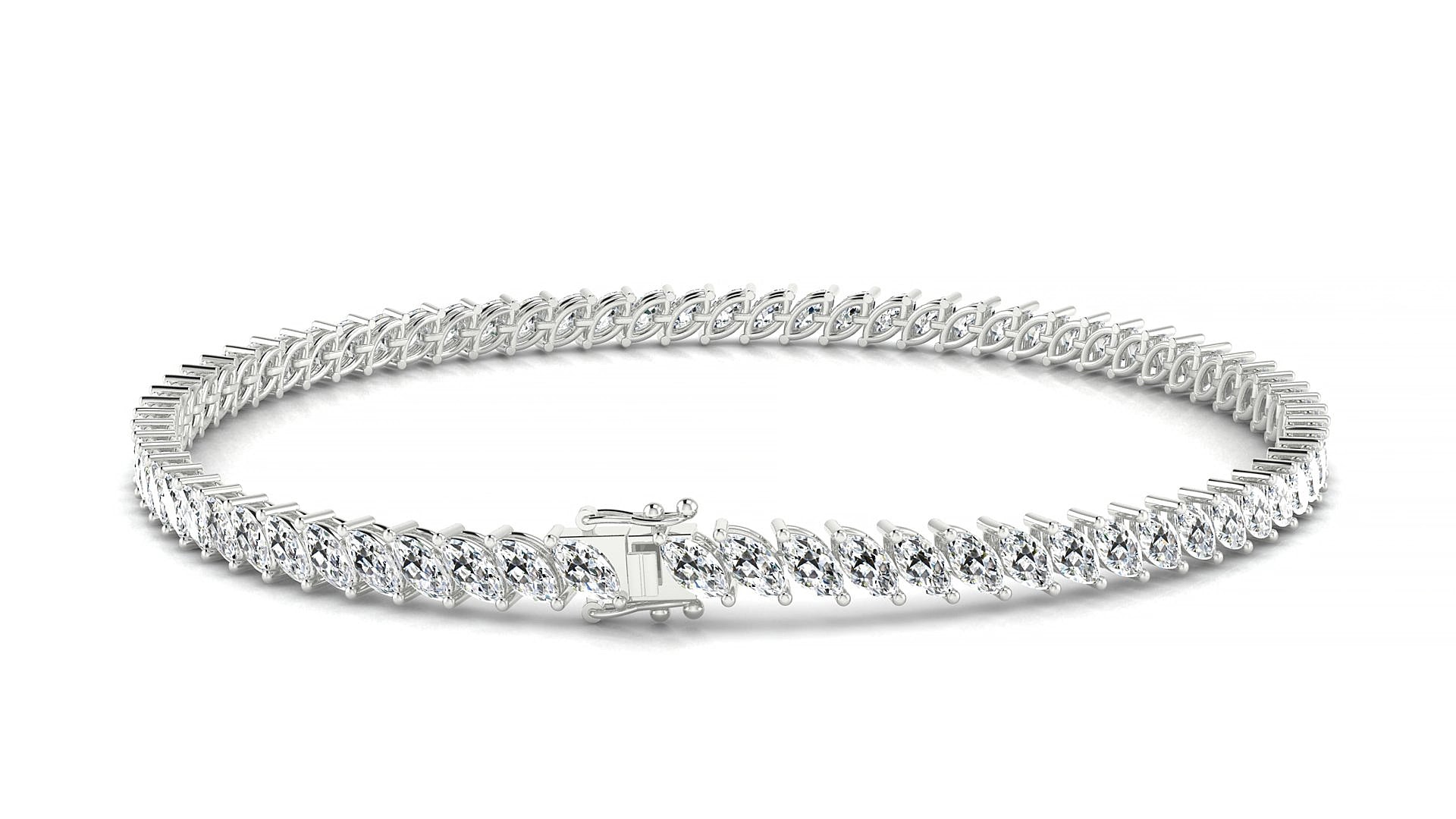 Venezia | 18k White Gold 4 x 2 mm Marquise Natural Diamond 17 cm Tennis Bracelet