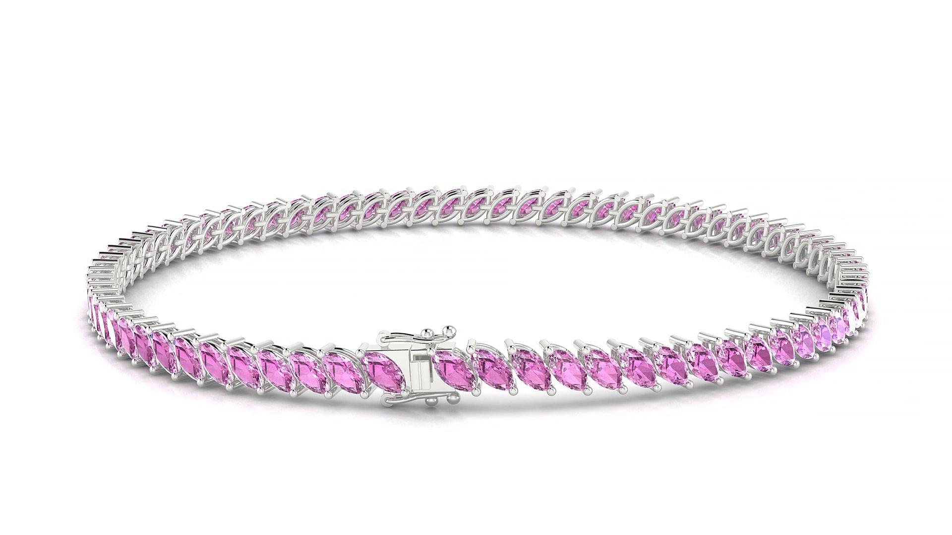 Venezia | 18k White Gold 4 x 2 mm Marquise Natural Pink Sapphire 18 cm Tennis Bracelet
