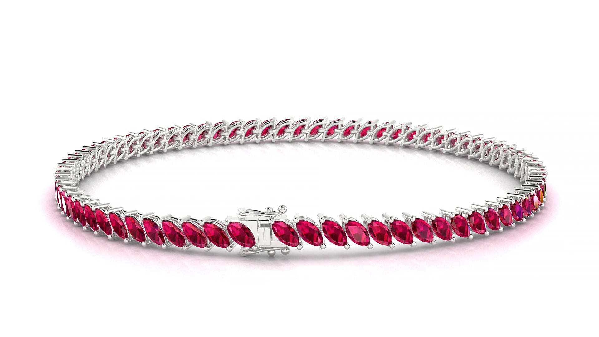 Venezia | 18k White Gold 4 x 2 mm Marquise Natural Ruby 15 cm Tennis Bracelet