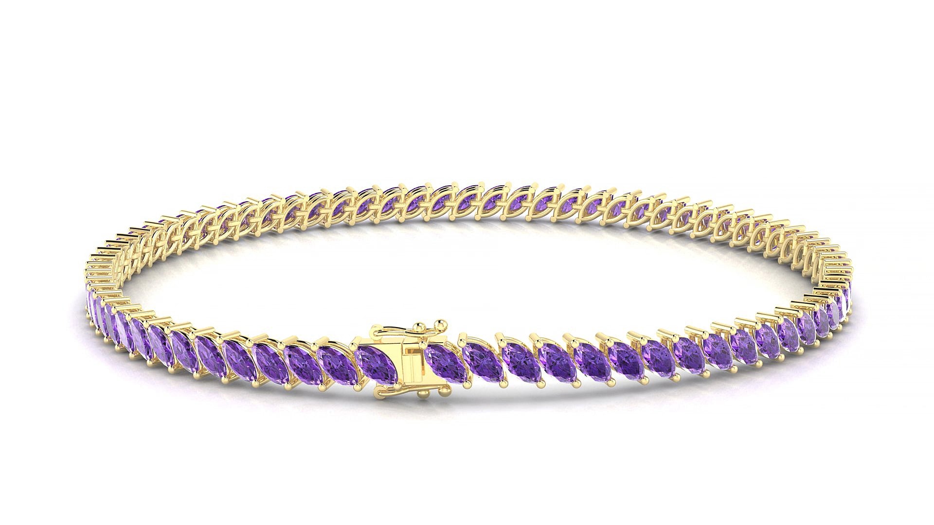 Venezia | 18k Yellow Gold 4 x 2 mm Marquise Natural Amethyst 15 cm Tennis Bracelet