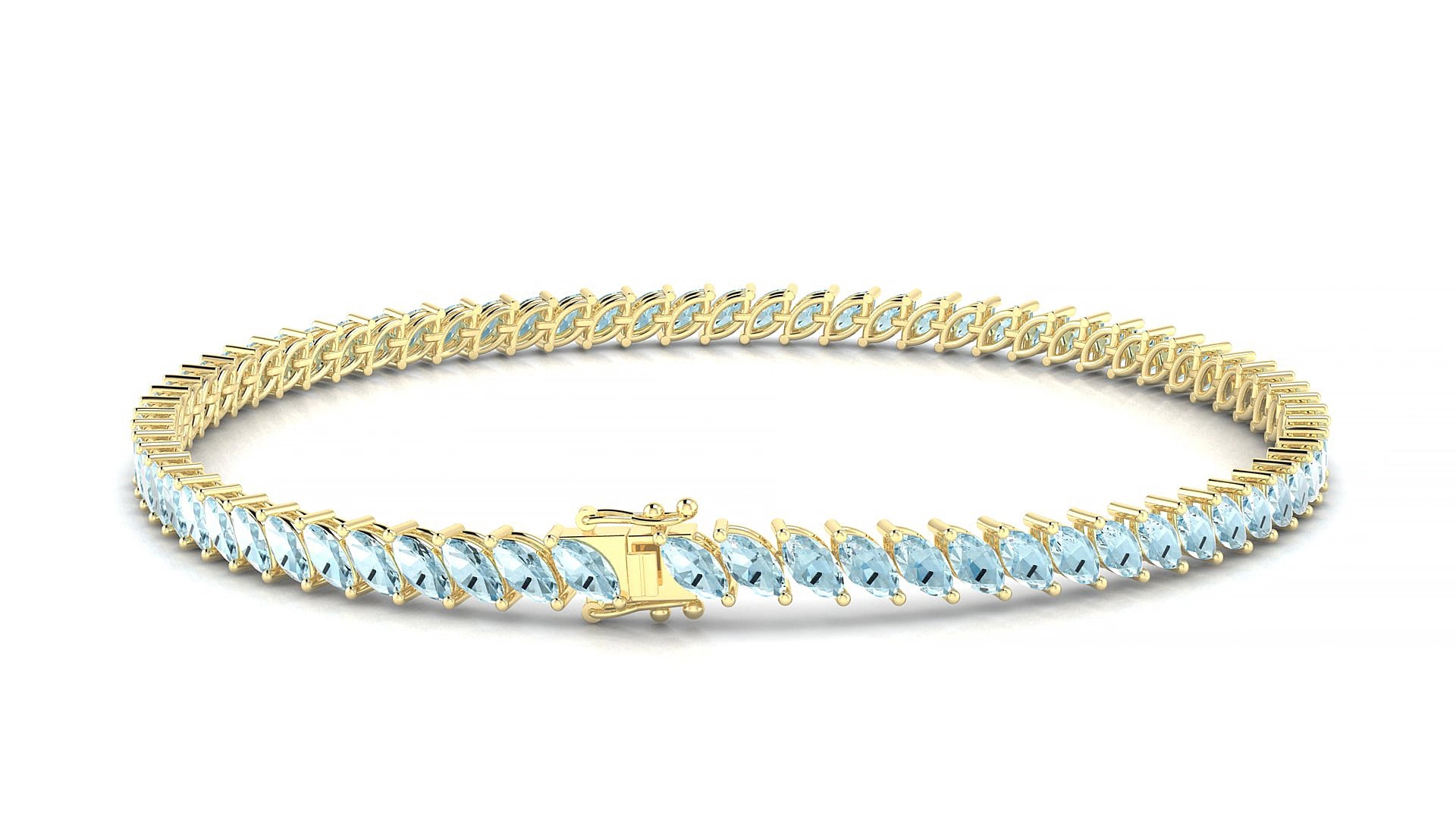 Venezia | 18k Yellow Gold 4 x 2 mm Marquise Natural Aquamarine 15 cm Tennis Bracelet