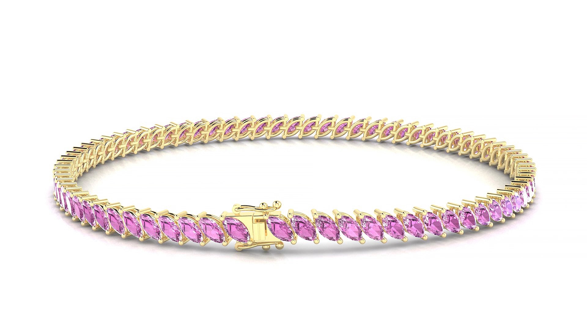Venezia | 18k Yellow Gold 4 x 2 mm Marquise Natural Pink Sapphire 18 cm Tennis Bracelet