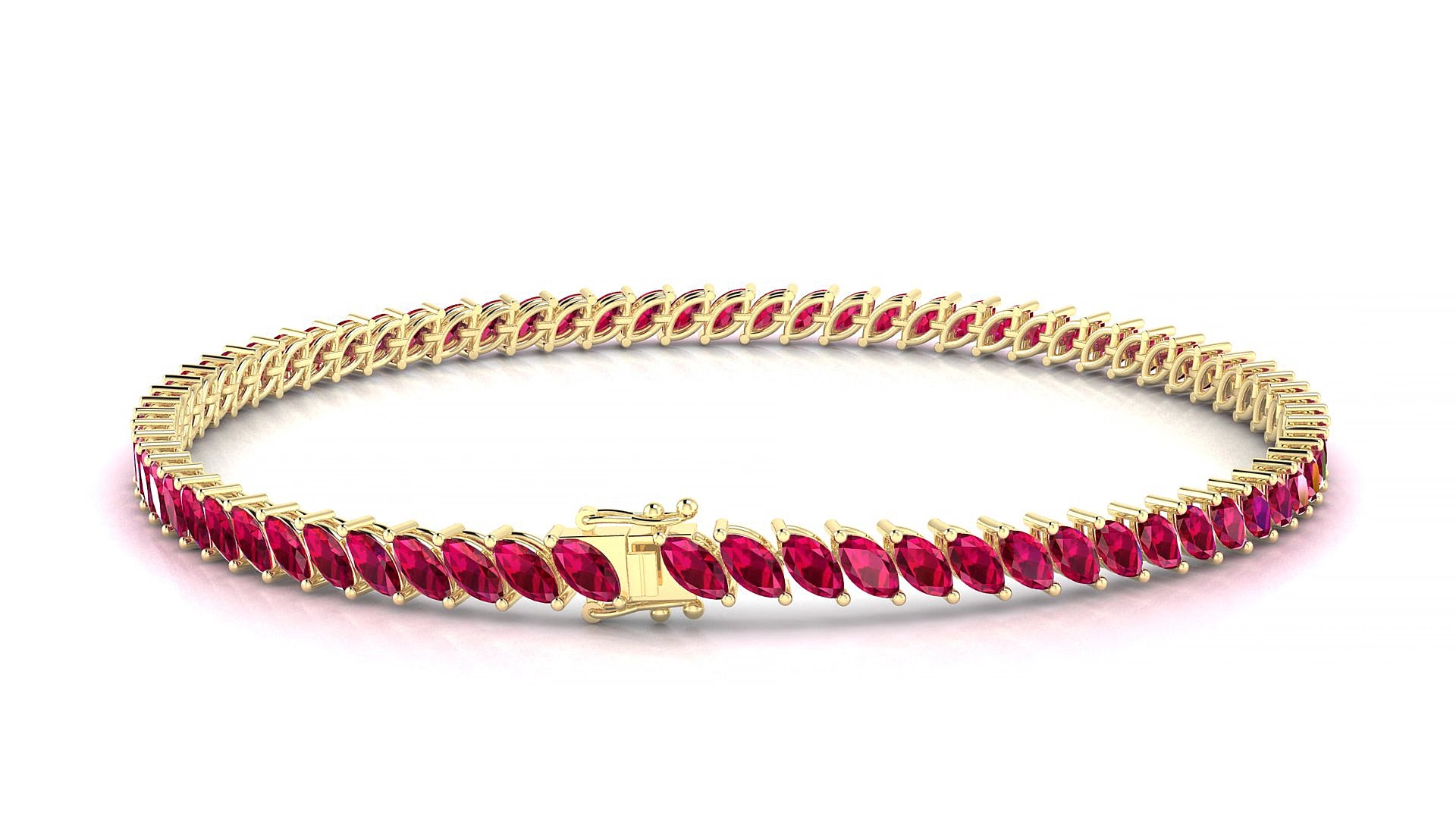 Venezia | 18k Yellow Gold 4 x 2 mm Marquise Natural Ruby 15 cm Tennis Bracelet