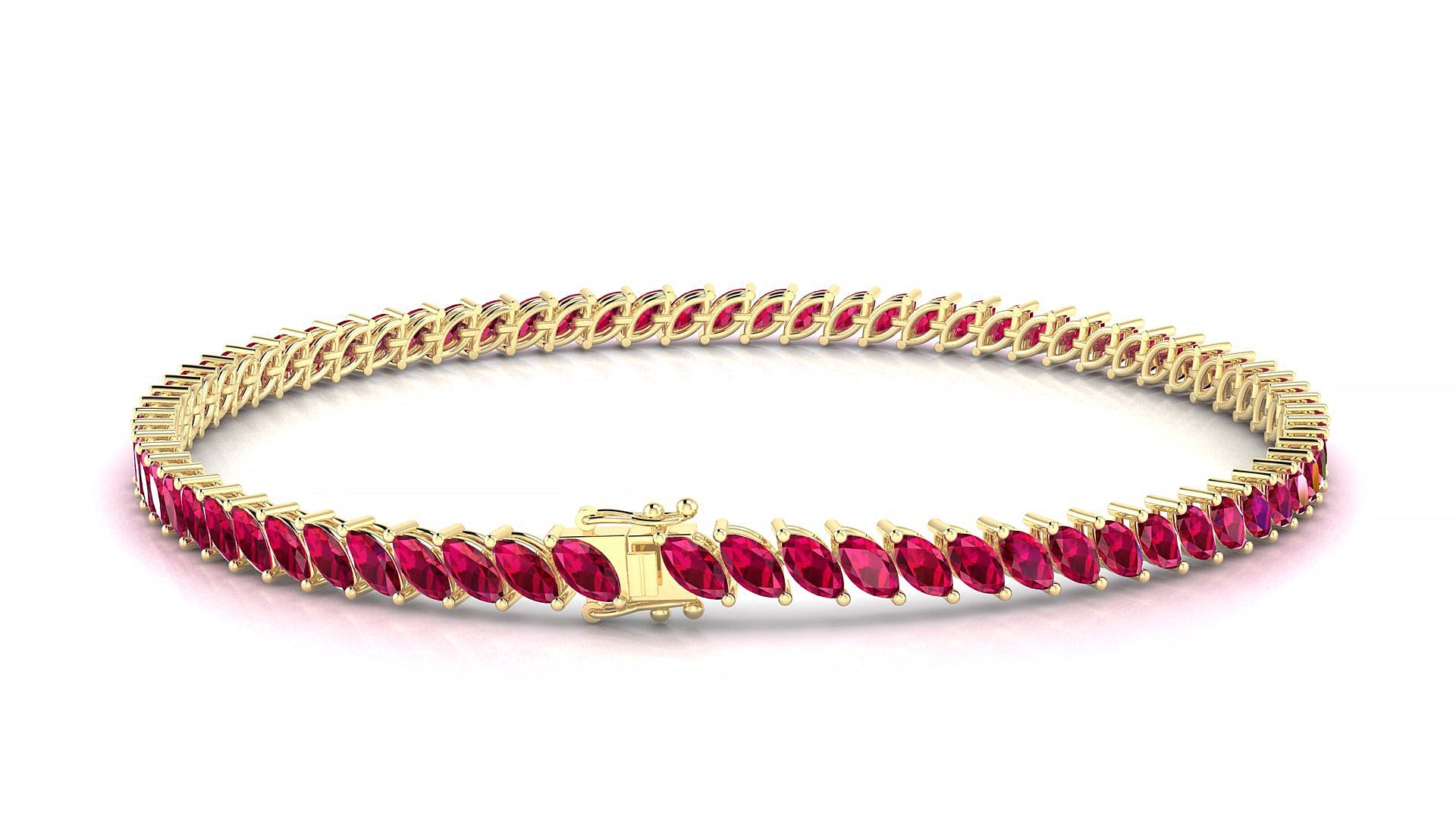 Venezia | 18k Yellow Gold 4 x 2 mm Marquise Natural Ruby Tennis Bracelet