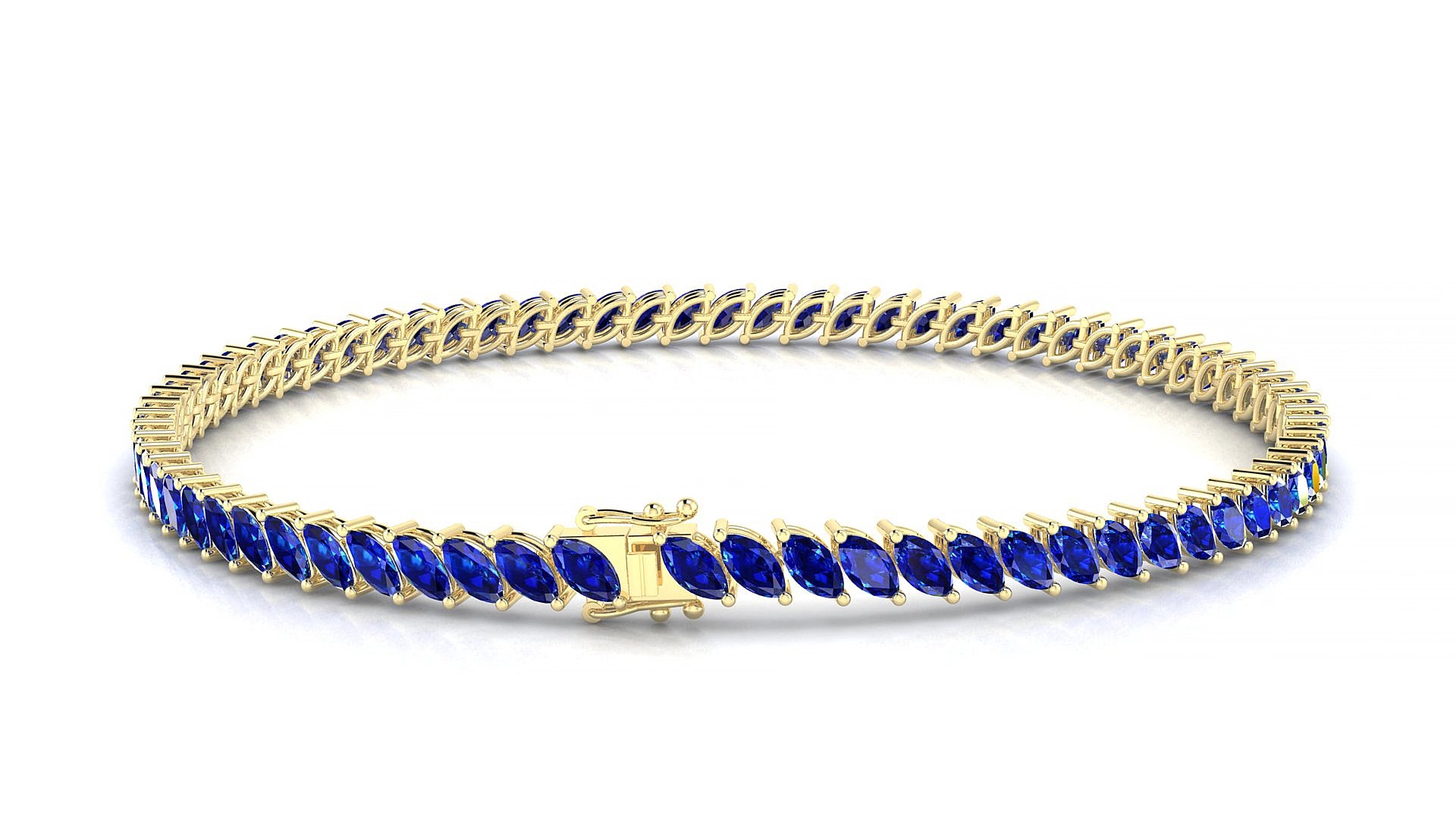 Venezia | 18k Yellow Gold 4 x 2 mm Marquise Natural Sapphire 15 cm Tennis Bracelet