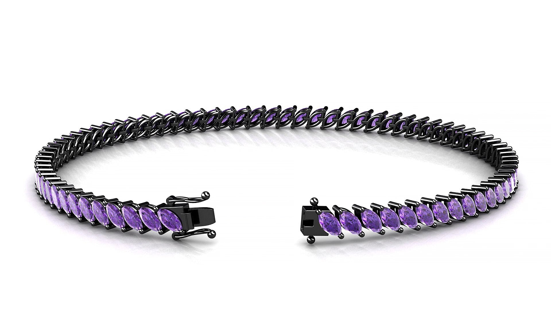 Venezia | 18k Black Gold 4 x 2 mm Marquise Natural Amethyst 17 cm Tennis Bracelet