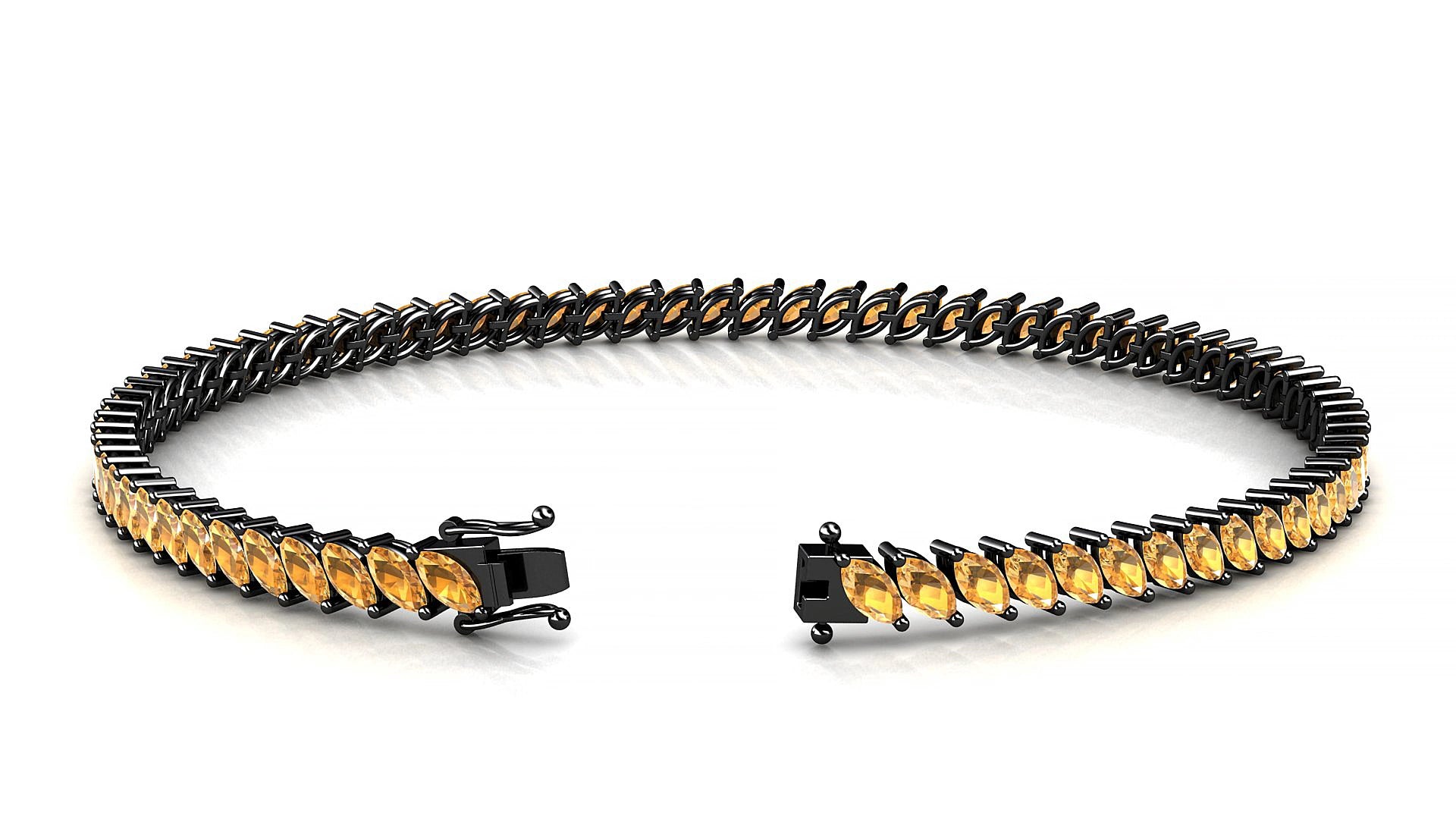 Venezia | 18k Black Gold 4 x 2 mm Marquise Natural Citrine 19 cm Tennis Bracelet