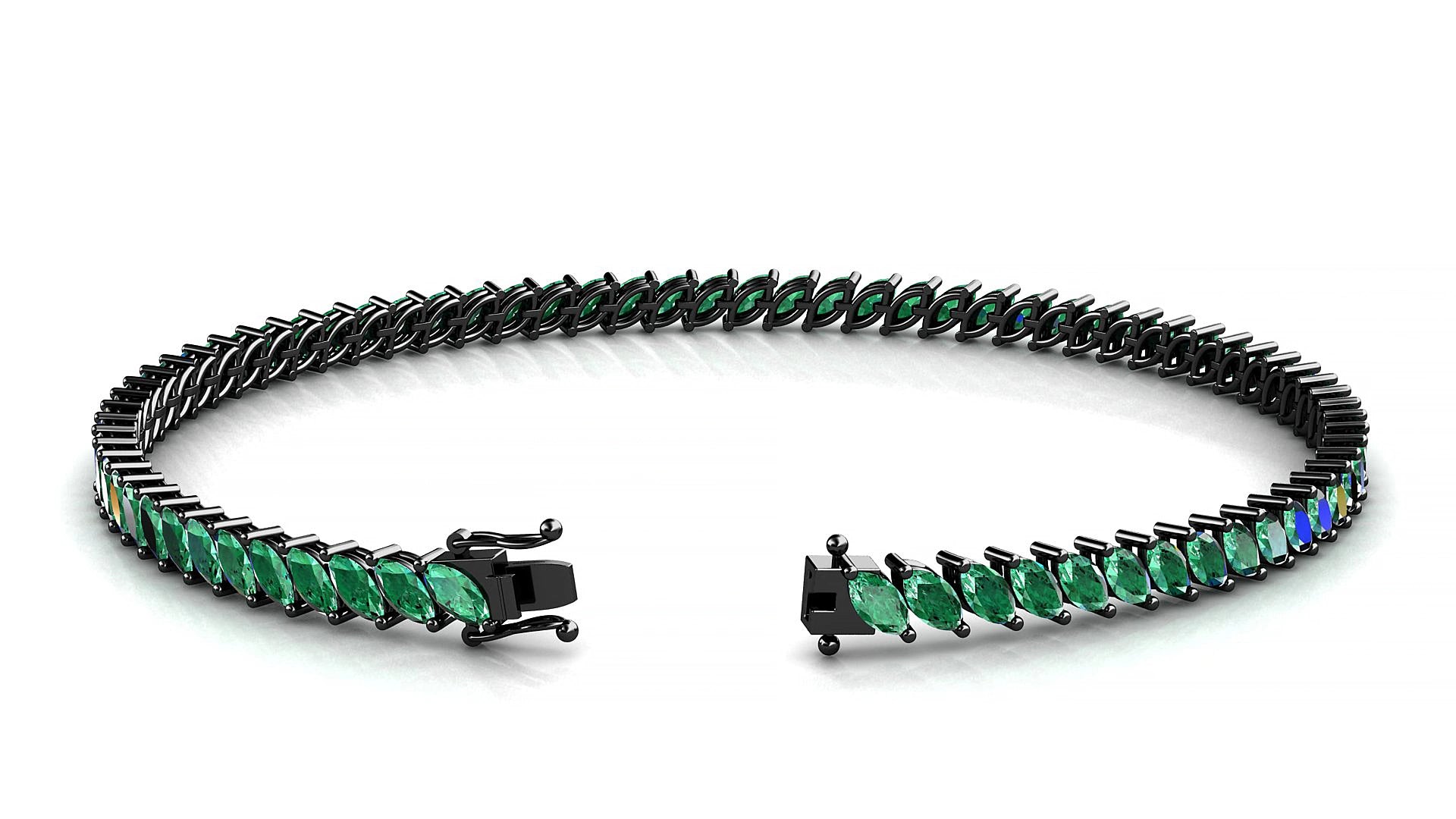 Venezia | 18k Black Gold 4 x 2 mm Marquise Natural Emerald 15 cm Tennis Bracelet