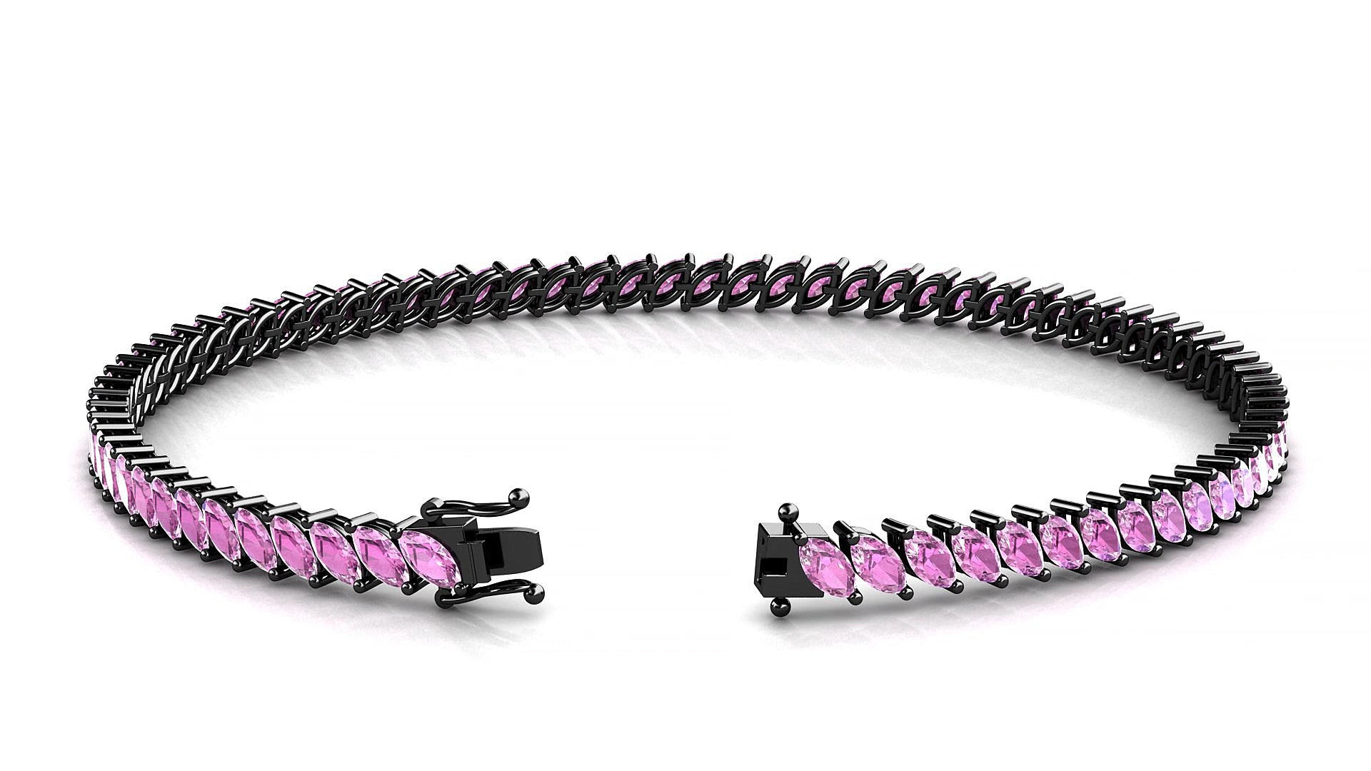 Venezia | 18k Black Gold 4 x 2 mm Marquise Natural Pink Sapphire 18 cm Tennis Bracelet