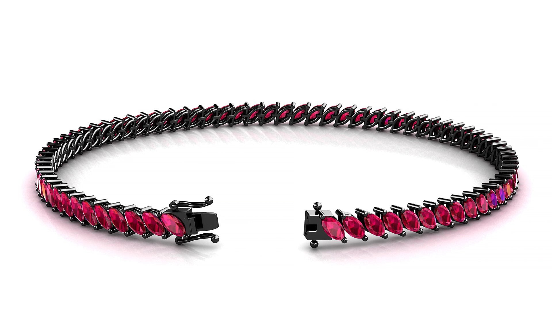 Venezia | 18k Black Gold 4 x 2 mm Marquise Natural Ruby 15 cm Tennis Bracelet