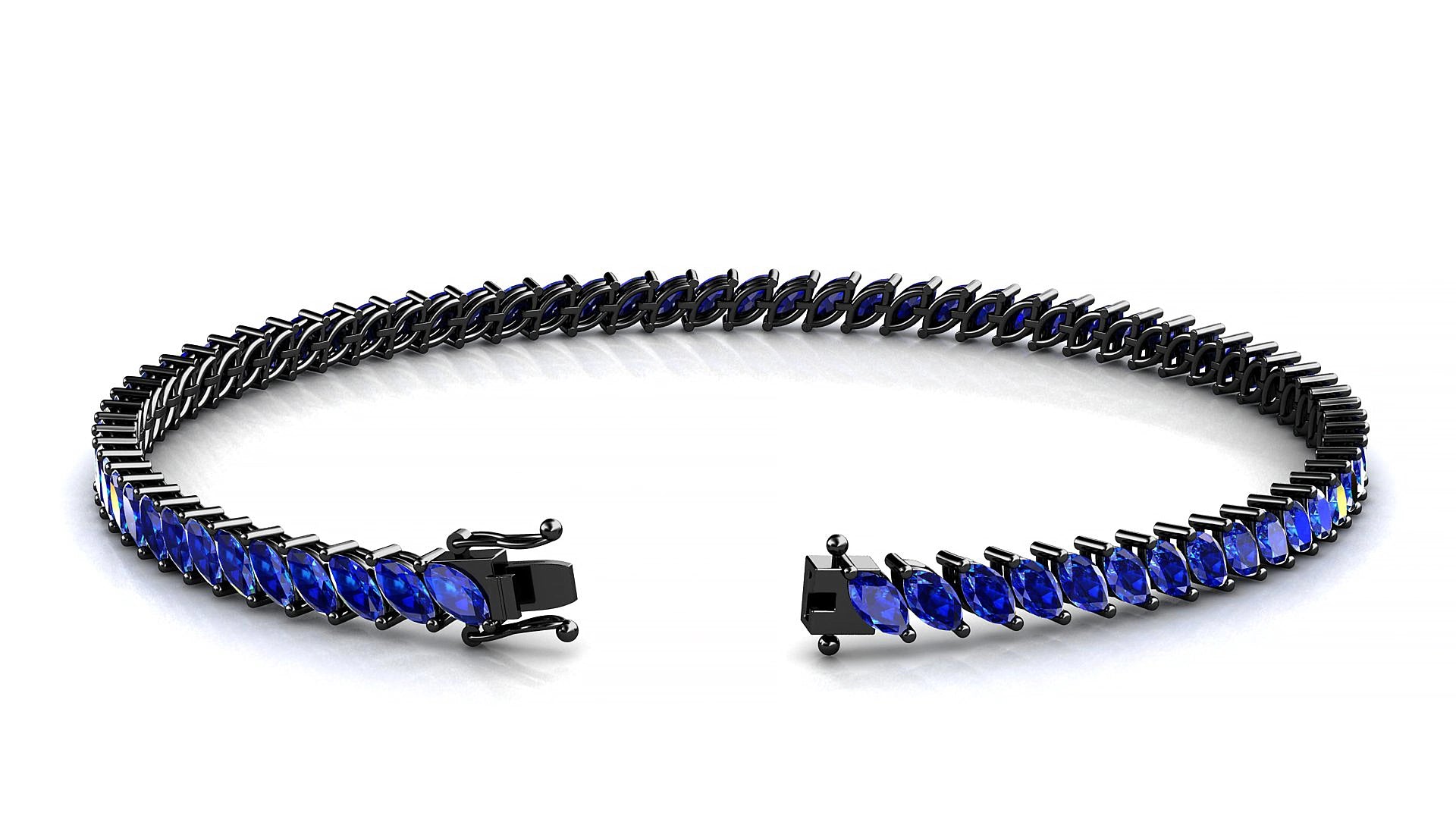 Venezia | 18k Black Gold 4 x 2 mm Marquise Natural Sapphire 18 cm Tennis Bracelet