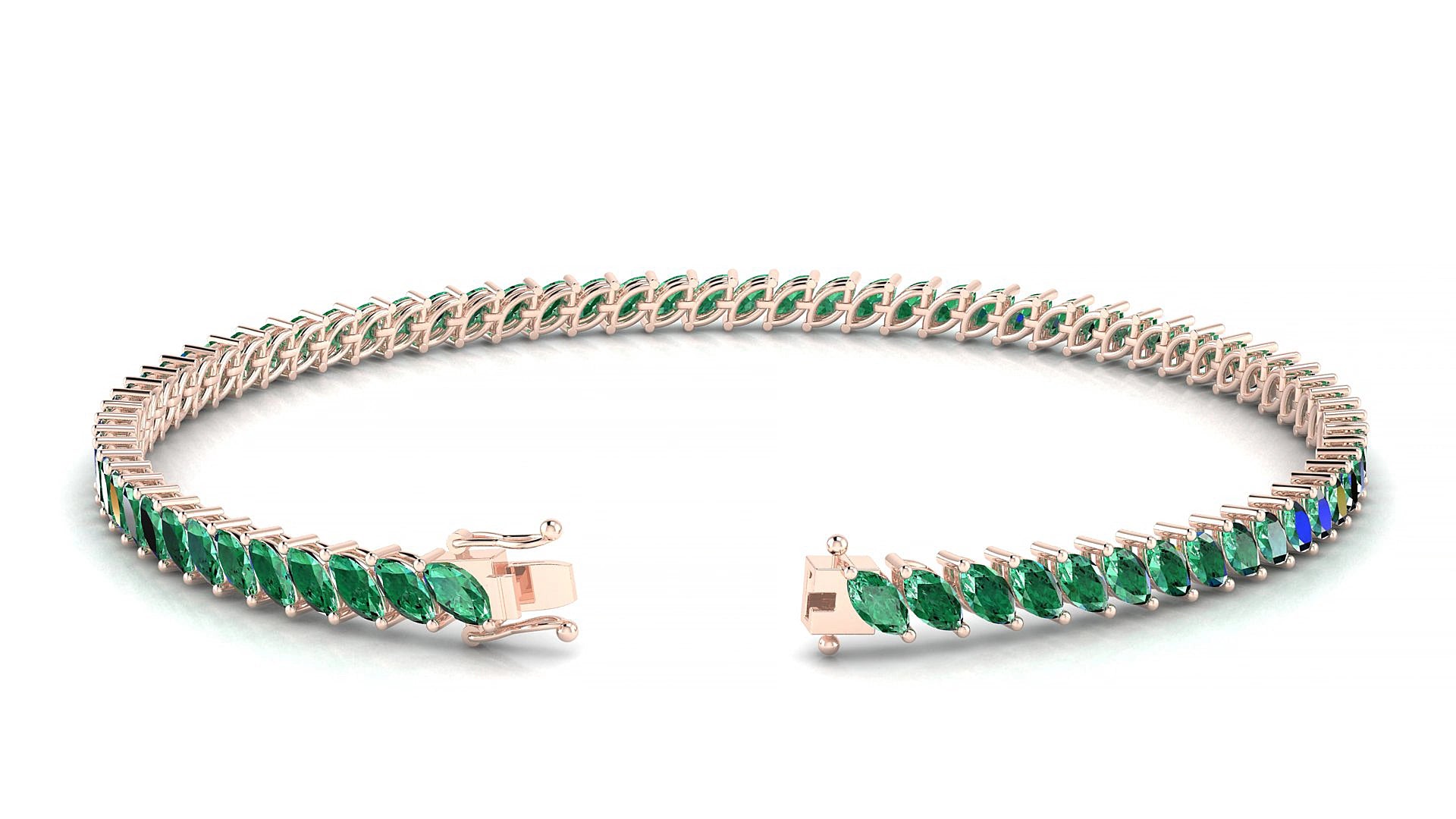 Venezia | 18k Rose Gold 4 x 2 mm Marquise Natural Emerald 15 cm Tennis Bracelet